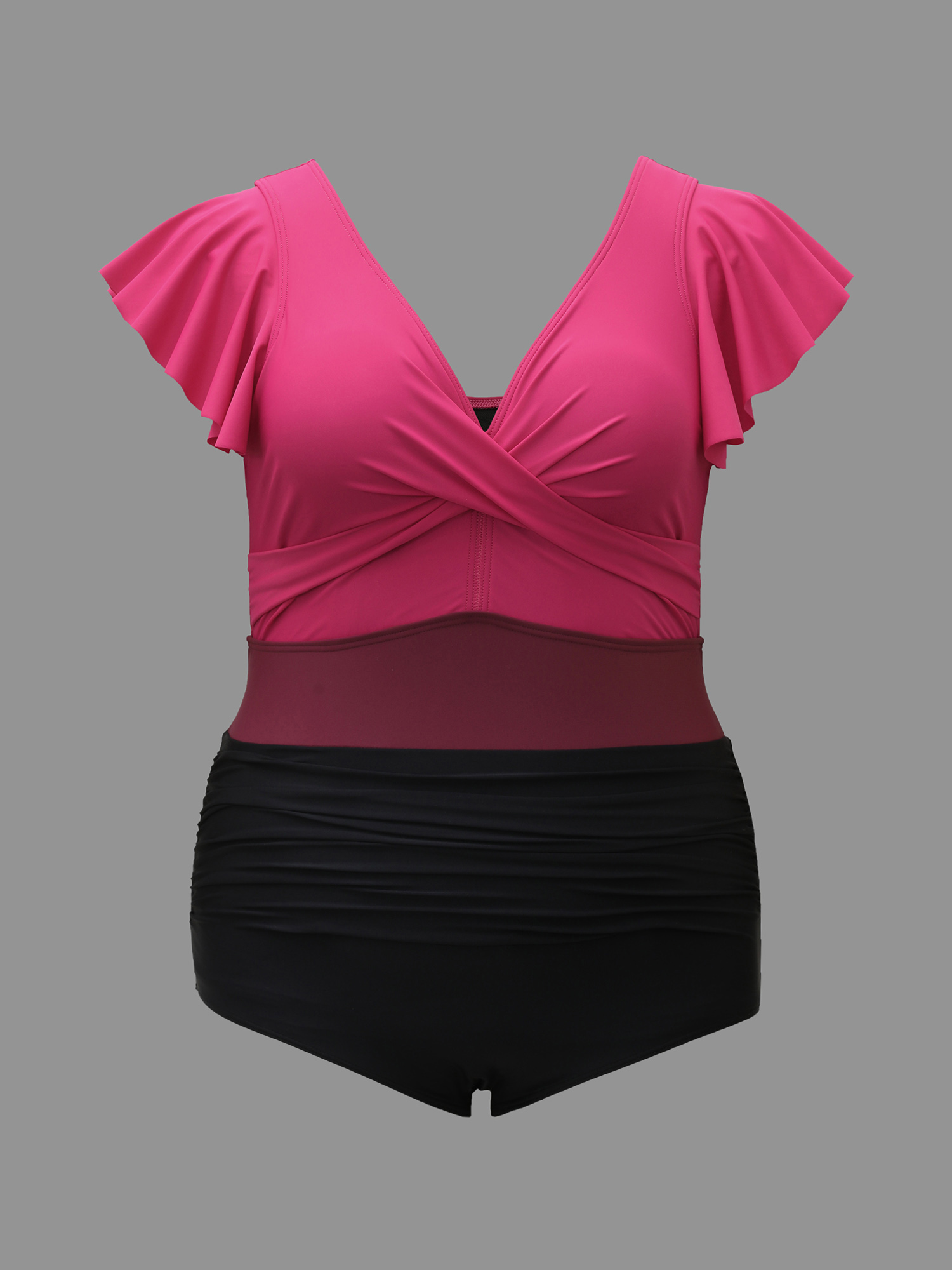 Plus Size Color Block Tummy Control One-Piece Swimsuit Women`s Swimwear Magenta Beach Twist Curve Bathing Suits High stretch One Pieces BloomChic 10/M 