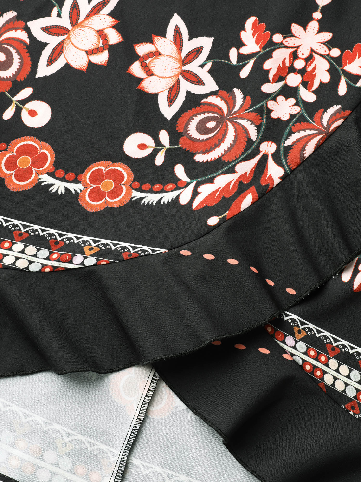 Plus Size Floral Print Wrap Ruffled Hem Dress BlackFlower Women Resort Ruffles Overlap Collar Elbow-length sleeve Curvy BloomChic 26/4X 