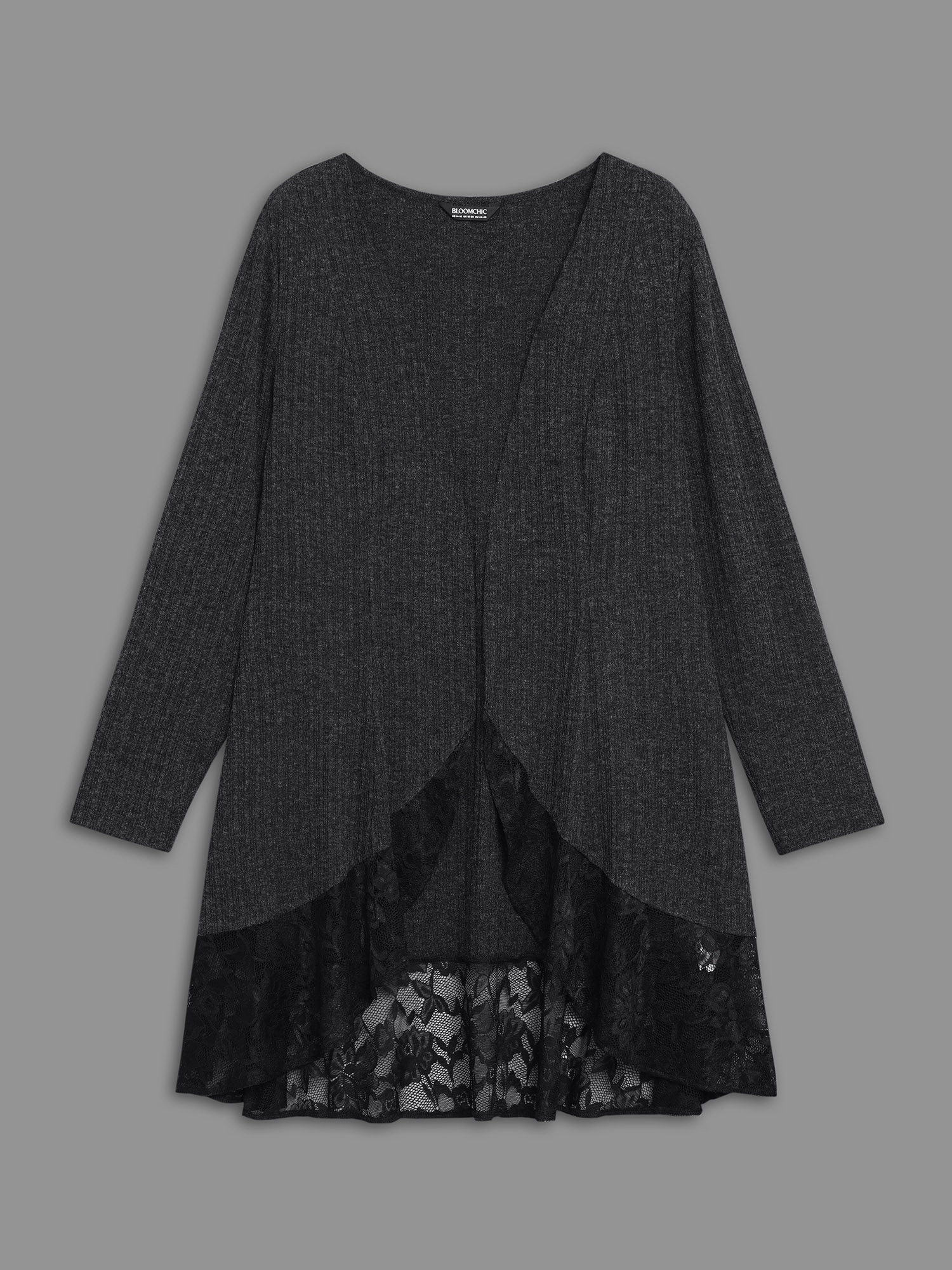 Plus Size Lace Scalloped Open Front Cardigan Women Black Texture Loose Everyday Jackets BloomChic 12/L 