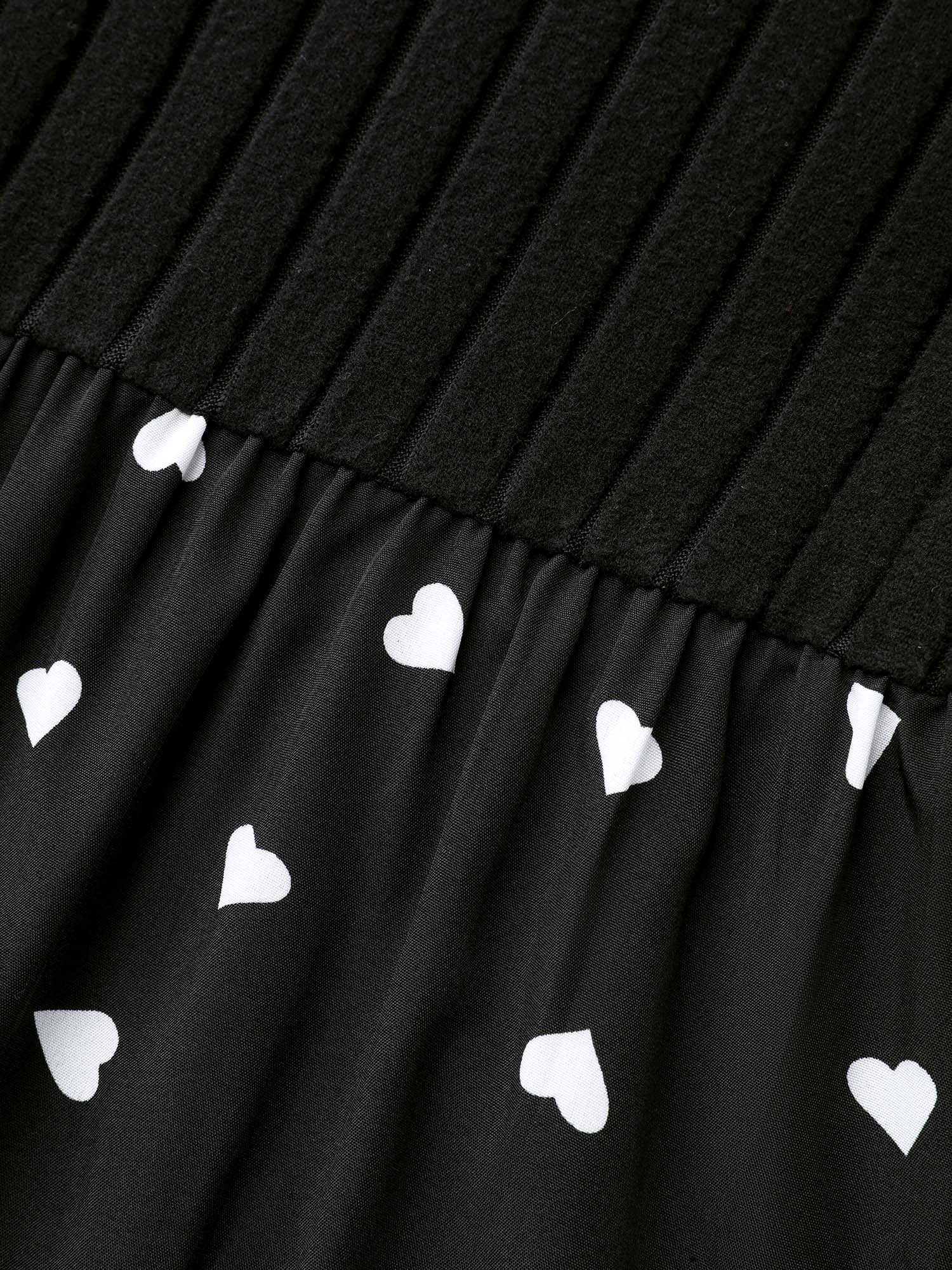 

Plus Size Peter Pan Collar Heart Print Patchwork Dress Black Women Resort Texture Knit Dresses Bloomchic 30/4X