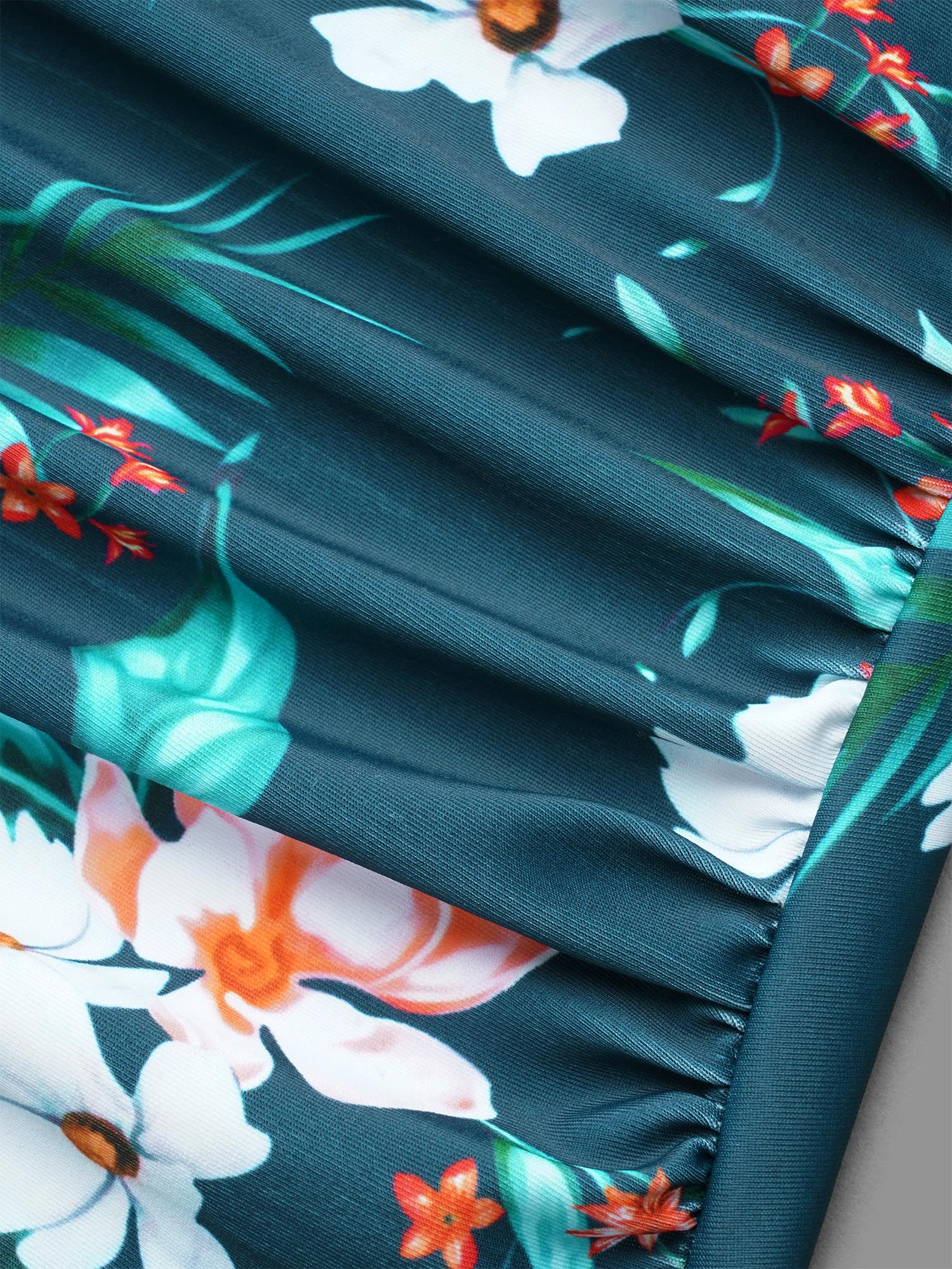 Plus Size Tropical Print Tiered Ruffles Crisscross One Piece Swimsuit Women`s Swimwear Cyan Beach Gathered Curve Bathing Suits High stretch One Pieces BloomChic 30/6X 