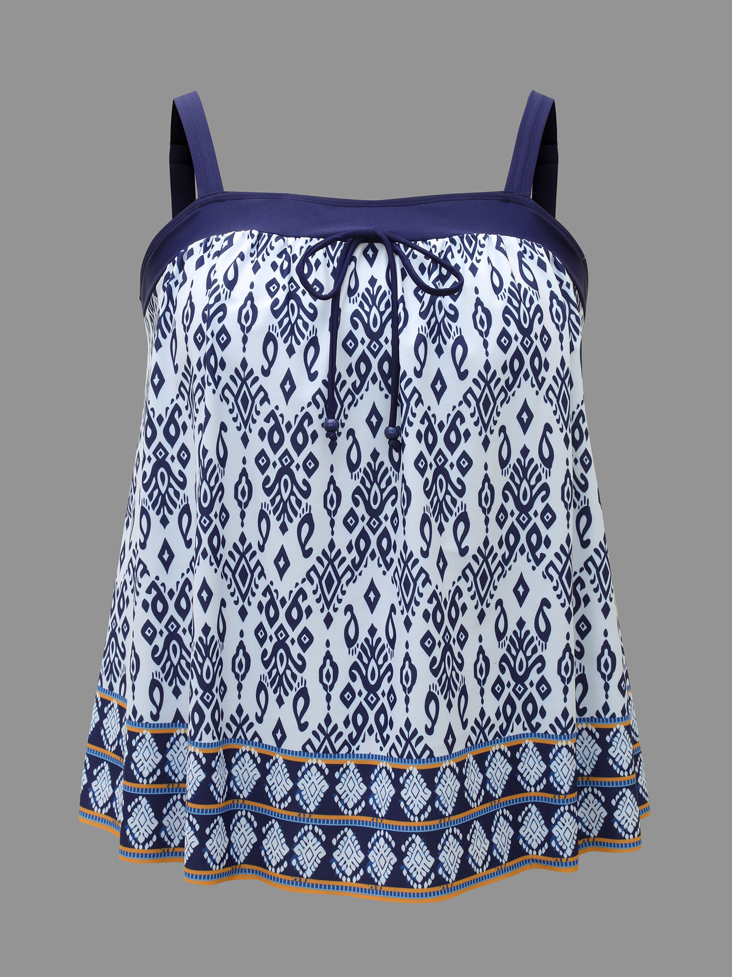 Plus Size Boho Print Ties Adjustable Straps Swim Top Women`s Swimwear Indigo Beach Patchwork High stretch Bodycon Square Neck Curve Swim Tops BloomChic 30/6X 