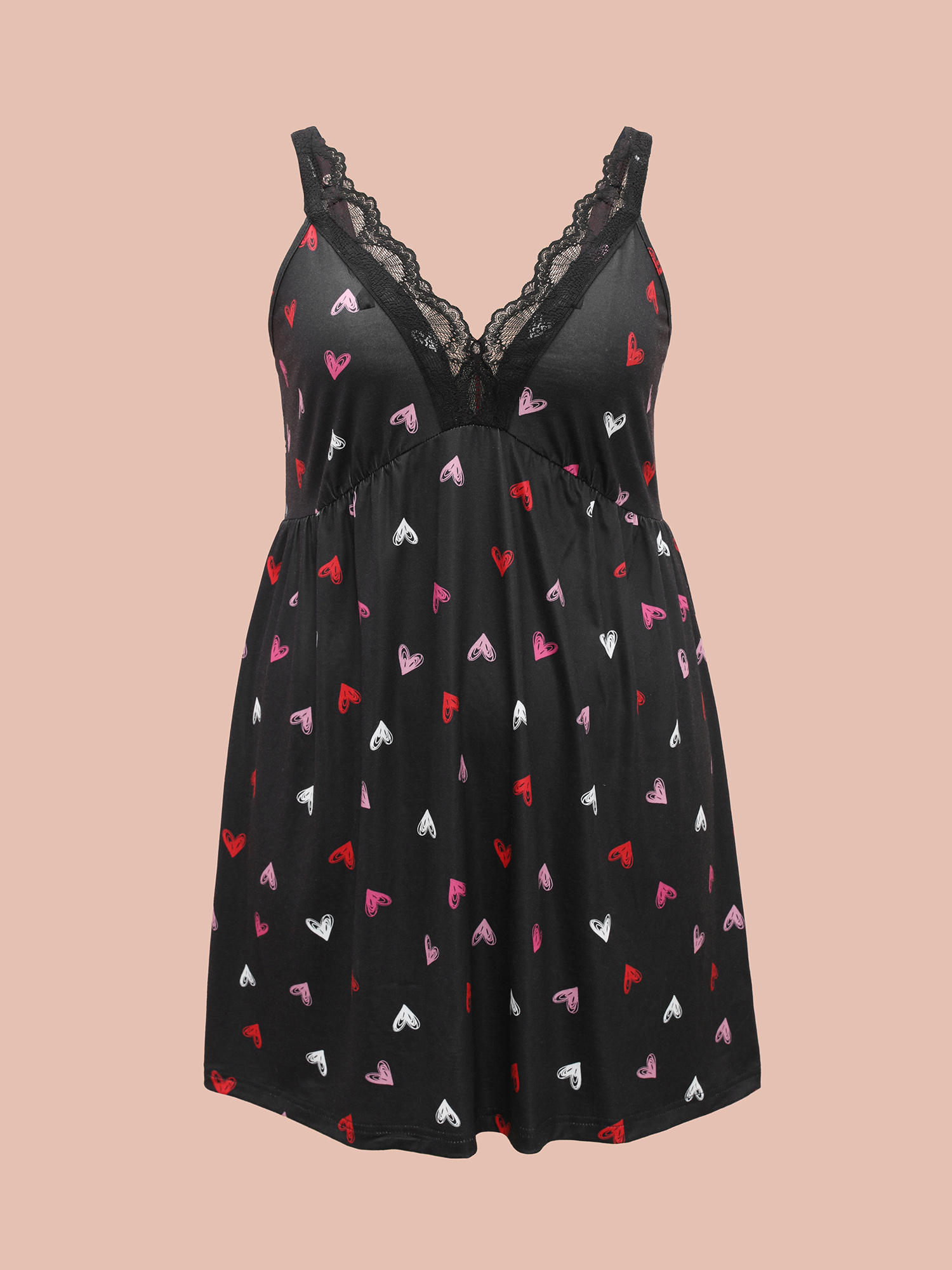 Plus Size Multi-Color Lace Trim Stitch Lounge Dress Women Black Lounge Woven ribbon&lace trim Deep V-neck Loungewear BloomChic 10/M 