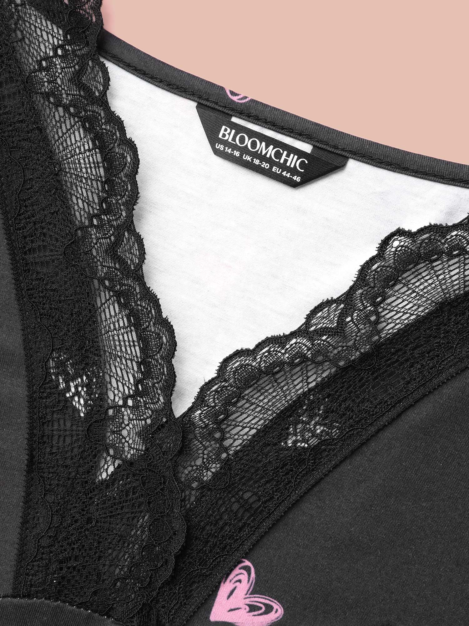 Plus Size Multi-Color Lace Trim Stitch Lounge Dress Women Black Lounge Woven ribbon&lace trim Deep V-neck Loungewear BloomChic 10/M 
