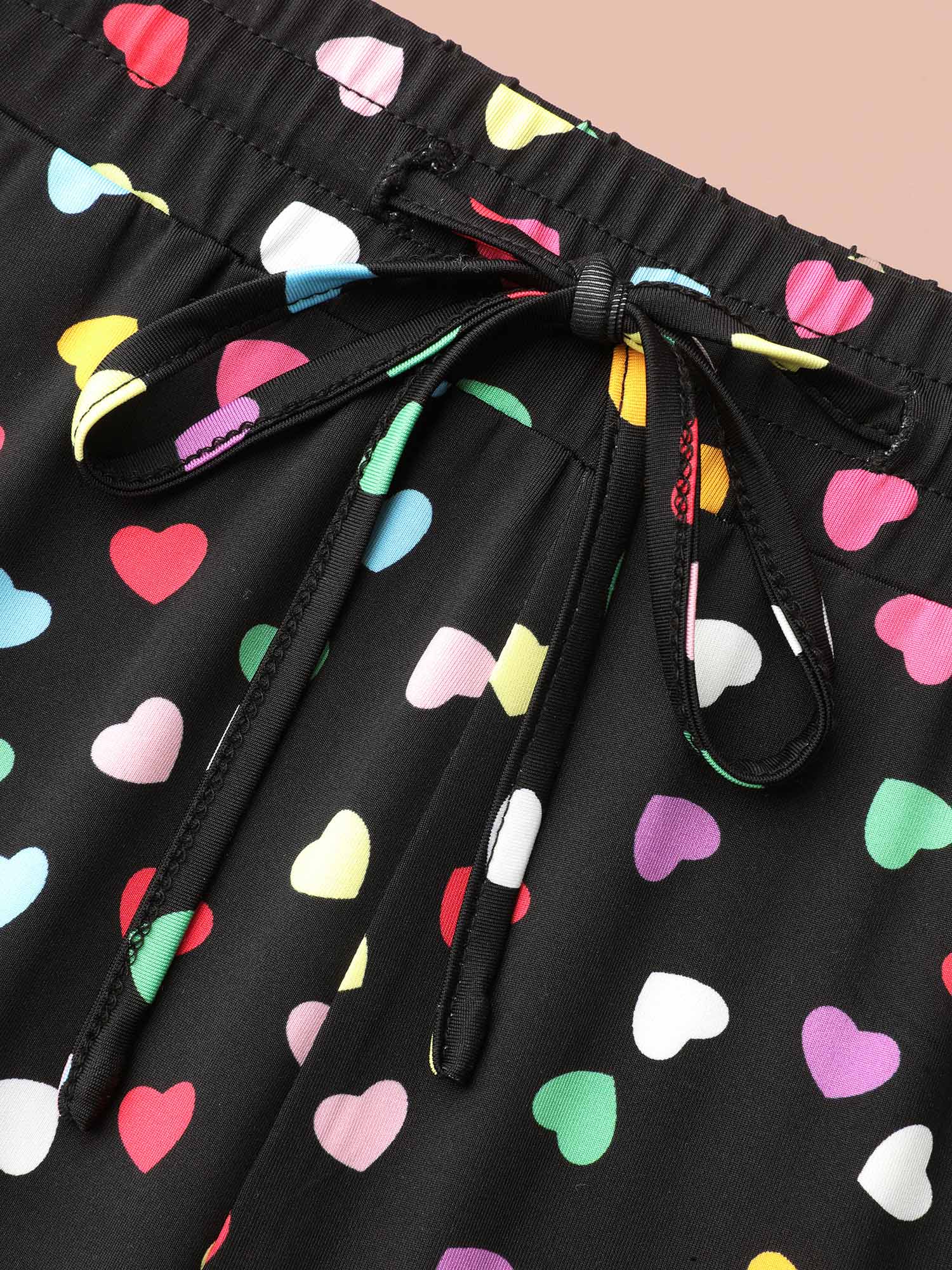 

Plus Size Multi-Color Heart Pattern Drawstring Lounge Bottoms Black 34/6X Bloomchic