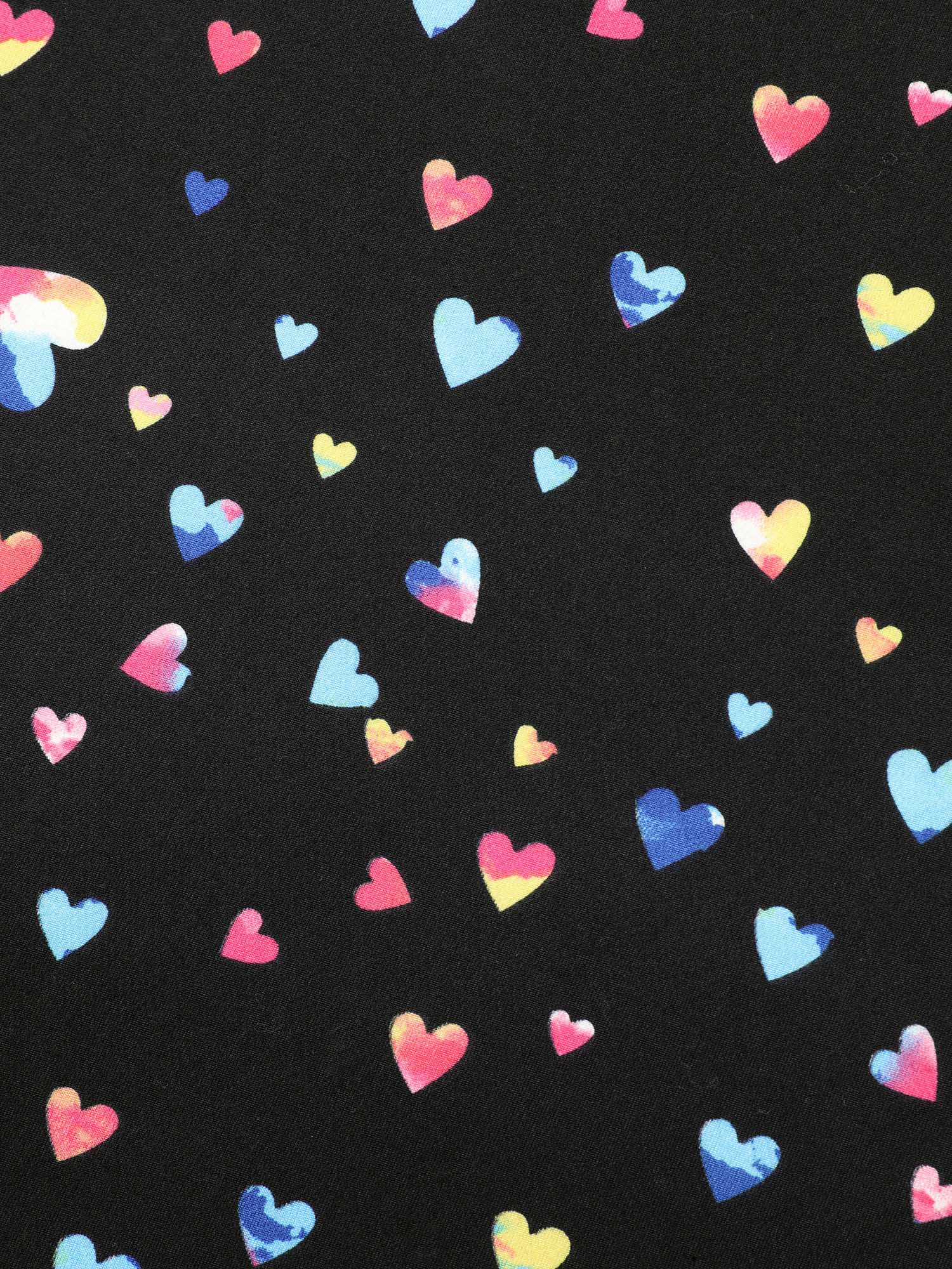 Plus Size Multi-Color Hearts Printed Stretchy T-Shirt Black Women Elegant Contrast Round Neck Everyday T-shirts BloomChic 12/L 