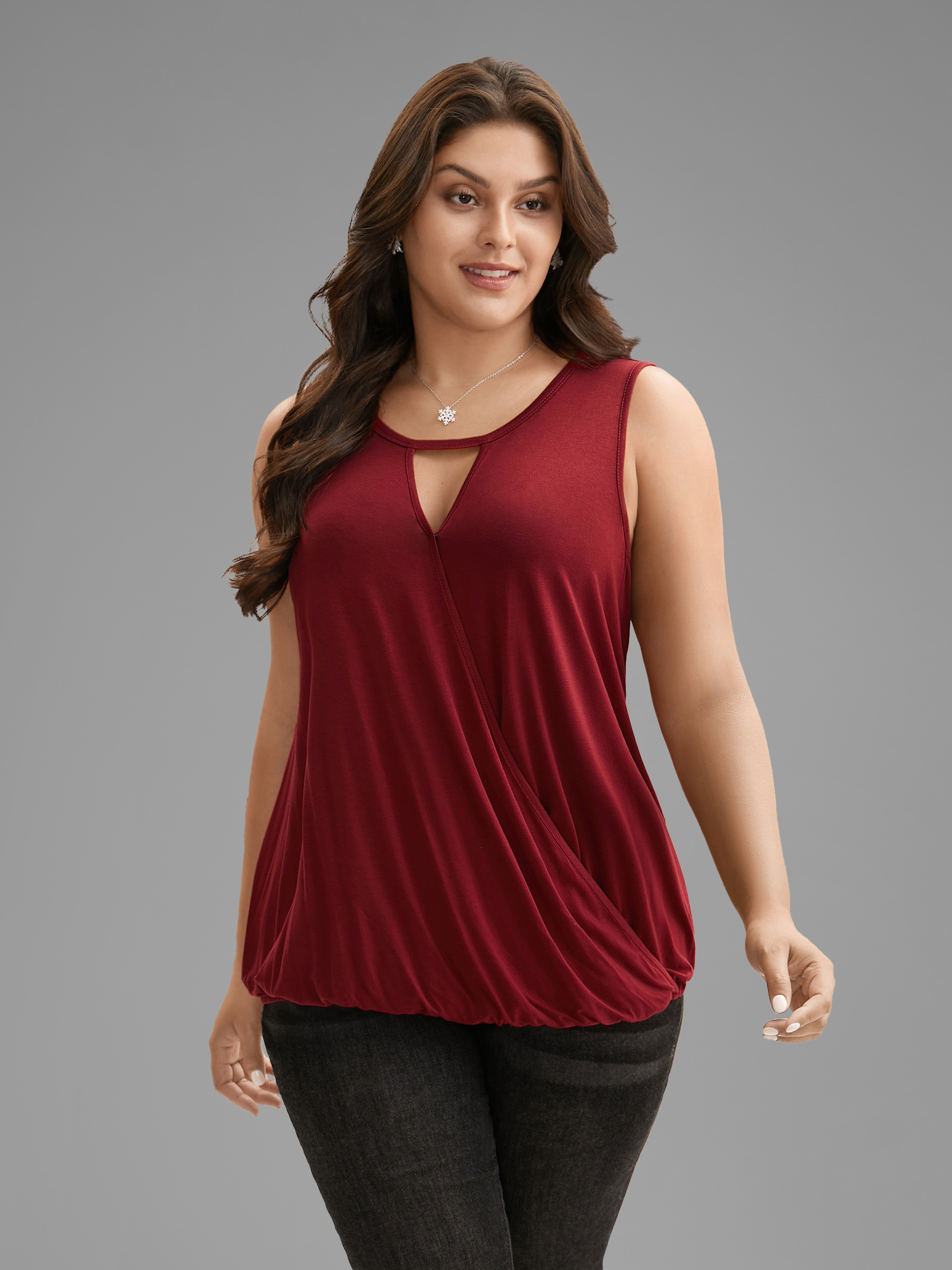 

Plus Size Festive Neck Cut-Out Cami Women Scarlet Casual Overlapping Round Neck Everyday Tank Tops Camis BloomChic