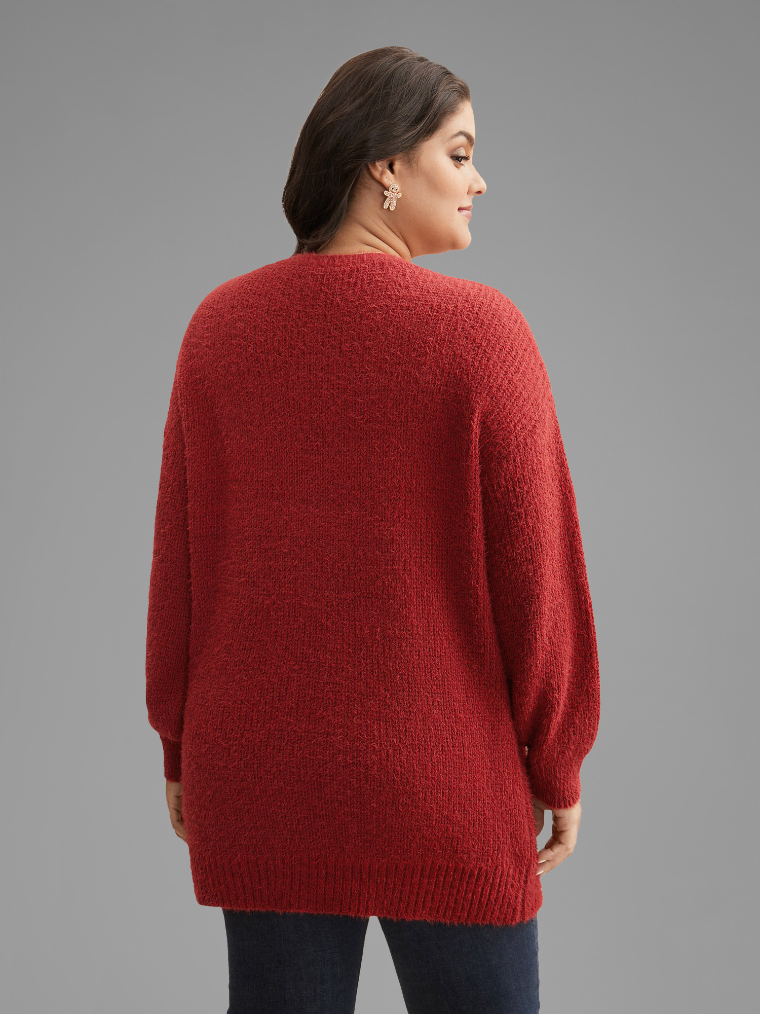 Plus Size Mink-Hair Feel Pockets Open Front Cardigan Scarlet Women Casual Loose Long Sleeve Everyday Cardigans BloomChic 14-16/1X 