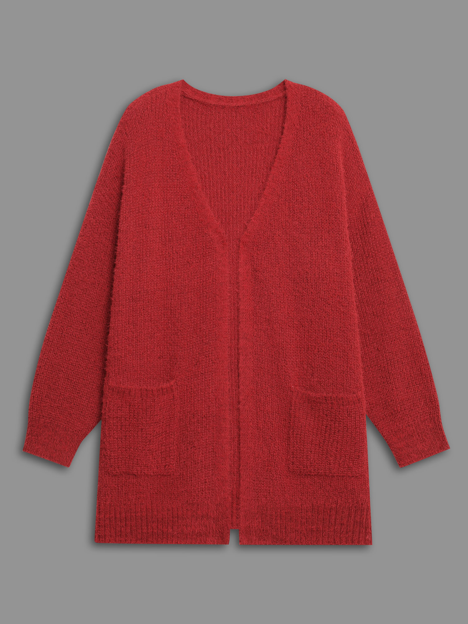 Plus Size Mink-Hair Feel Pockets Open Front Cardigan Scarlet Women Casual Loose Long Sleeve Everyday Cardigans BloomChic 14-16/1X 