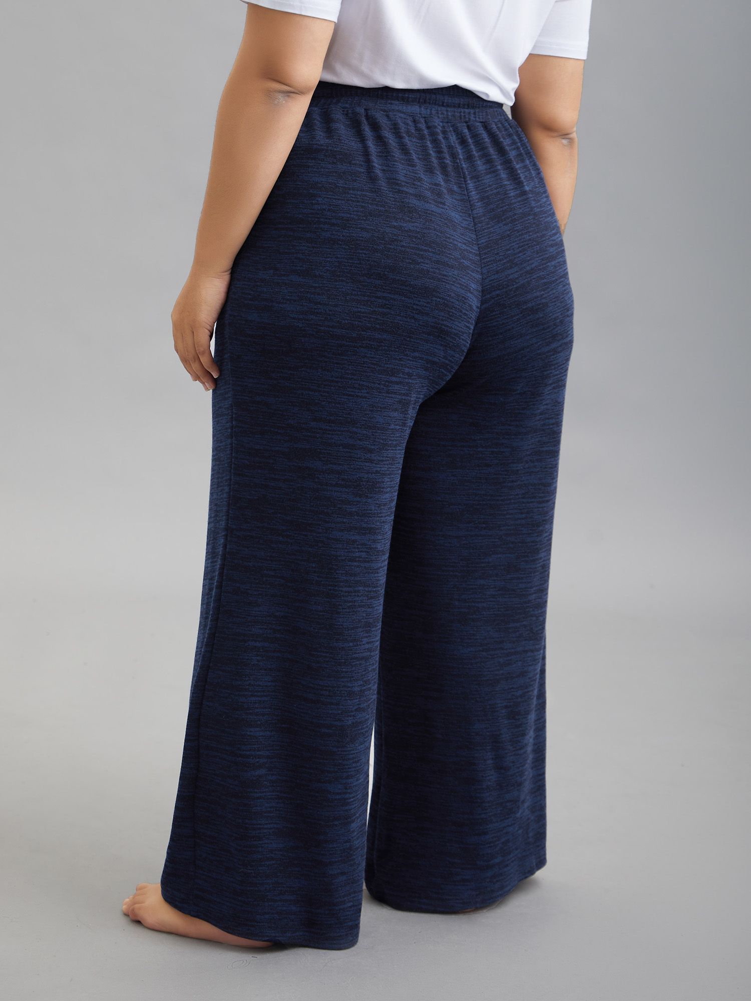 

Plus Size Heather Drawstring Loose Lounge Bottoms Indigo  Bloomchic