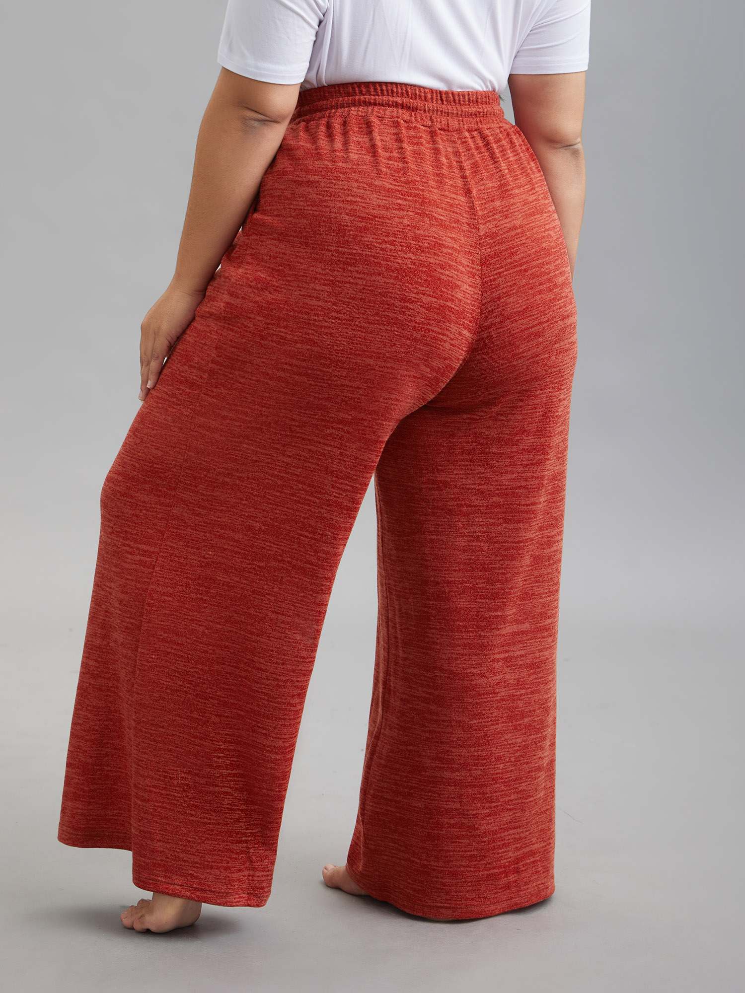 

Plus Size Heather Drawstring Loose Lounge Bottoms OrangeRed  Bloomchic