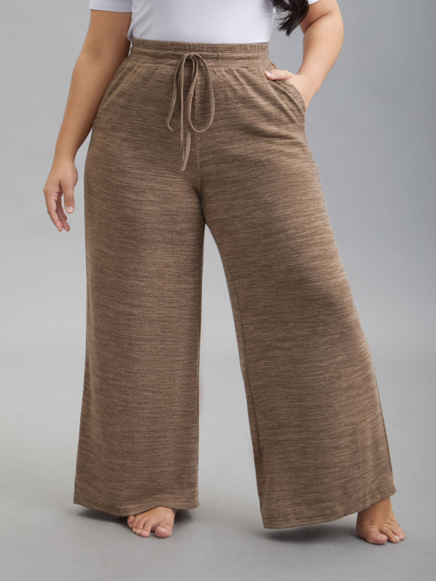 

Plus Size Heather Drawstring Loose Lounge Bottoms LightBrown  Bloomchic