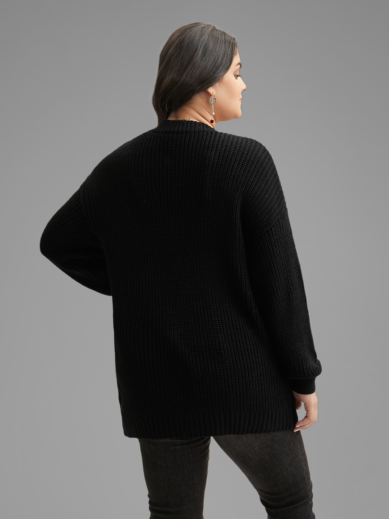 Plus Size Snowflakes Embroidered Open Cardigan Black Women Casual Loose Long Sleeve Everyday Cardigans BloomChic 10/M 