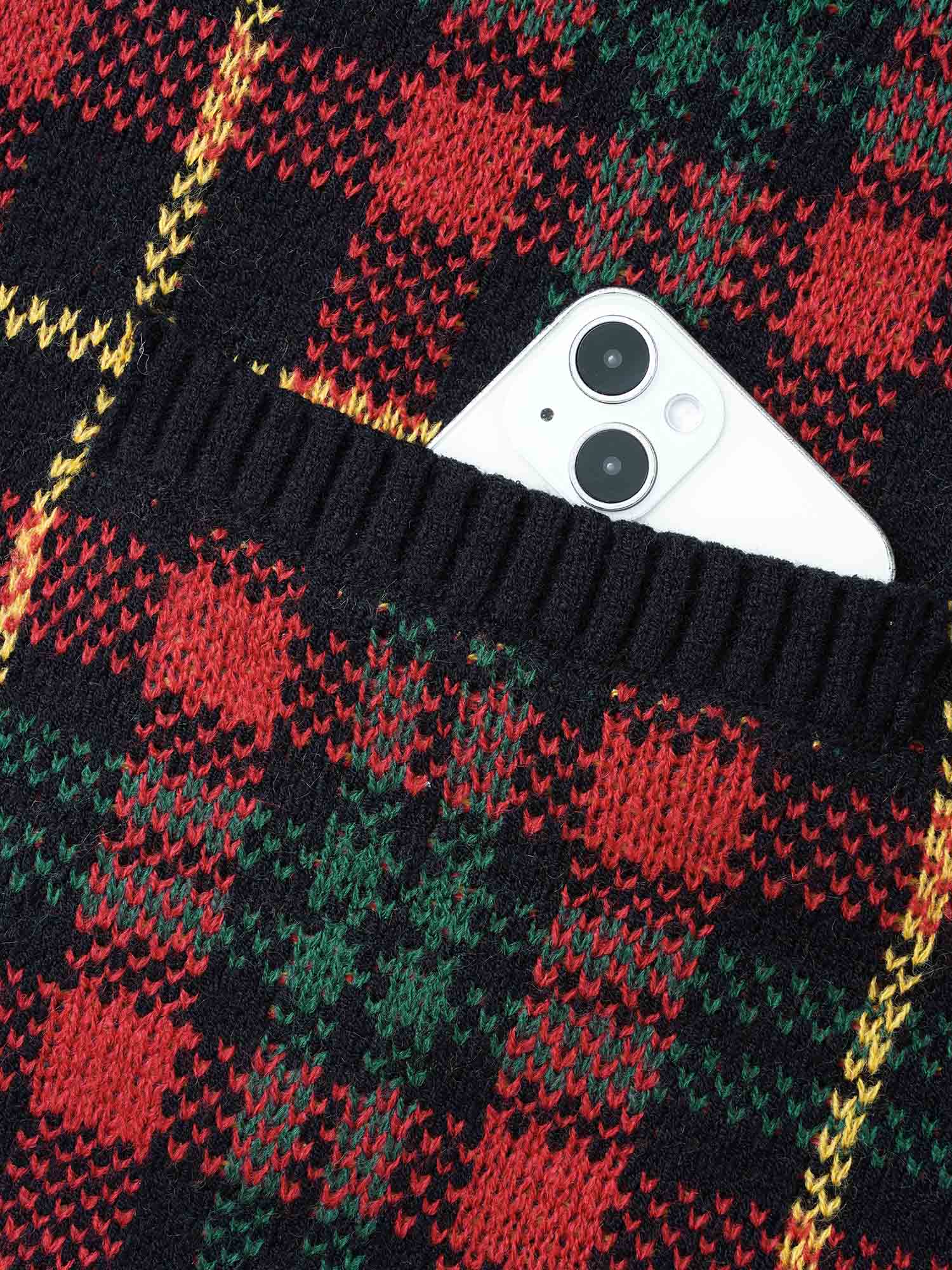Plus Size Holiday Plaid V-neck Open Cardigan Black Women Casual Loose Long Sleeve Everyday Cardigans BloomChic 12/L 
