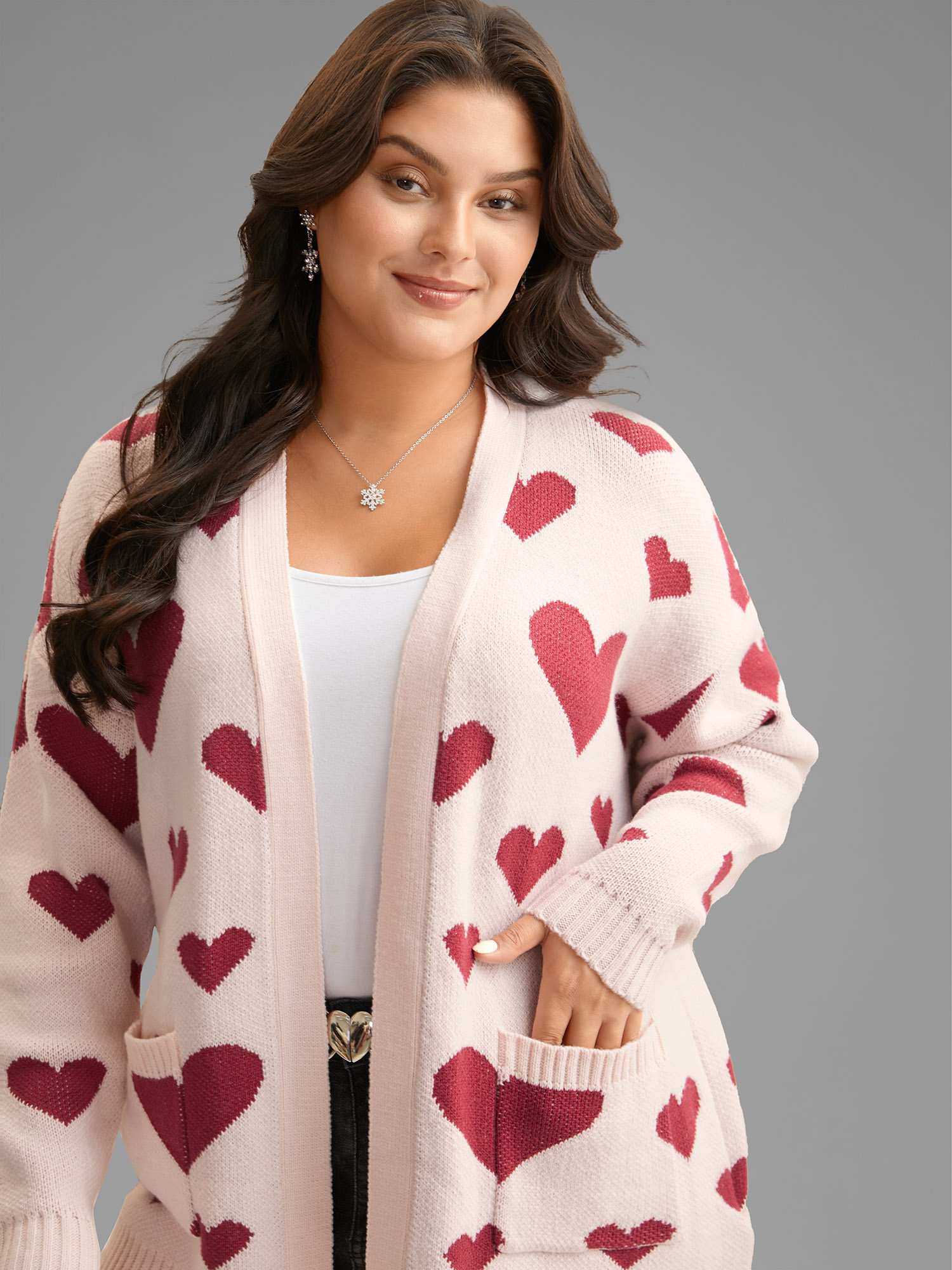 Plus Size Hearts Out Embroidered Pockets Cardigan MistyRose Women Casual Loose Long Sleeve Everyday Cardigans BloomChic 22-24/3X 