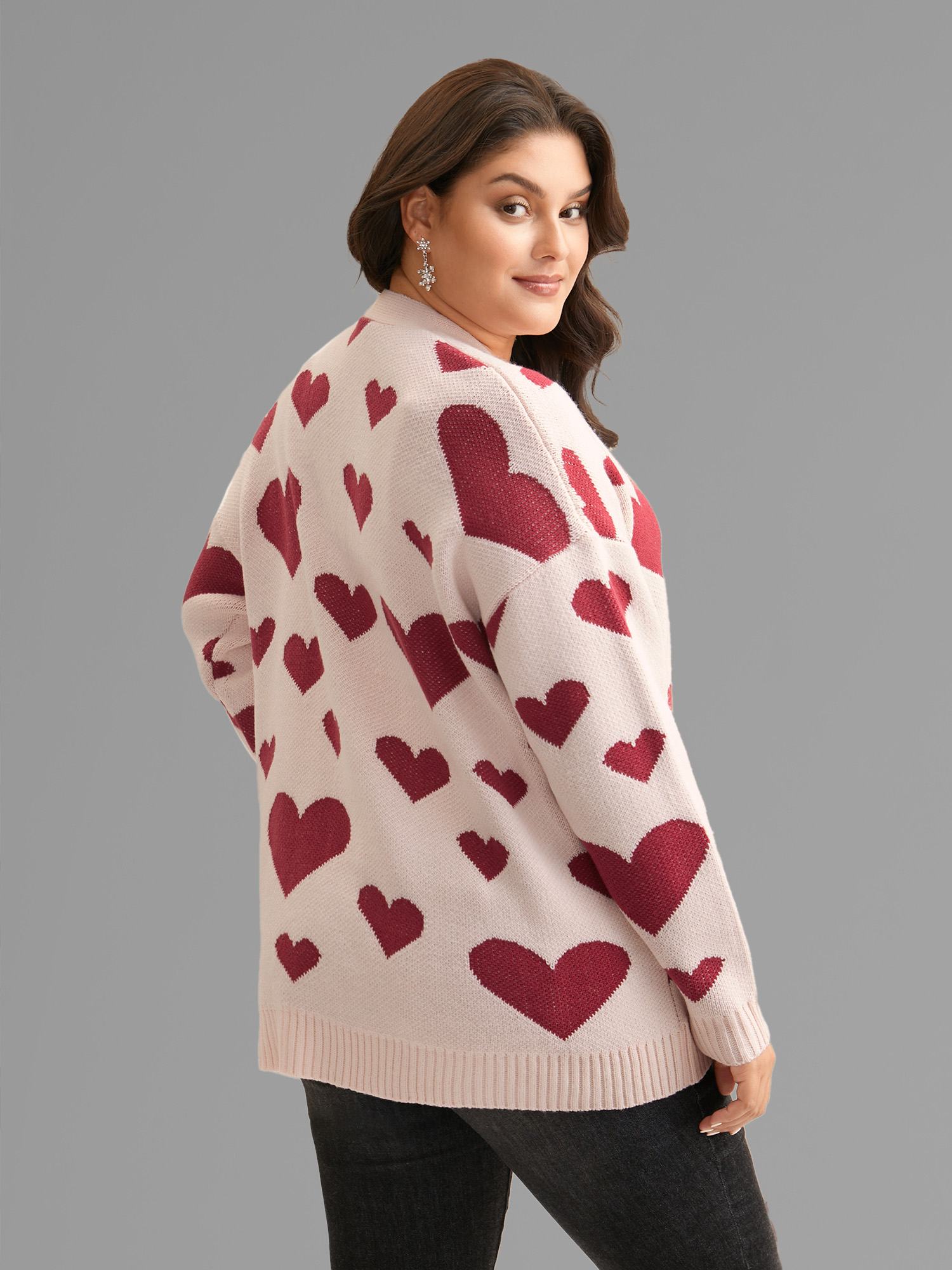 Plus Size Hearts Out Embroidered Pockets Cardigan MistyRose Women Casual Loose Long Sleeve Everyday Cardigans BloomChic 22-24/3X 