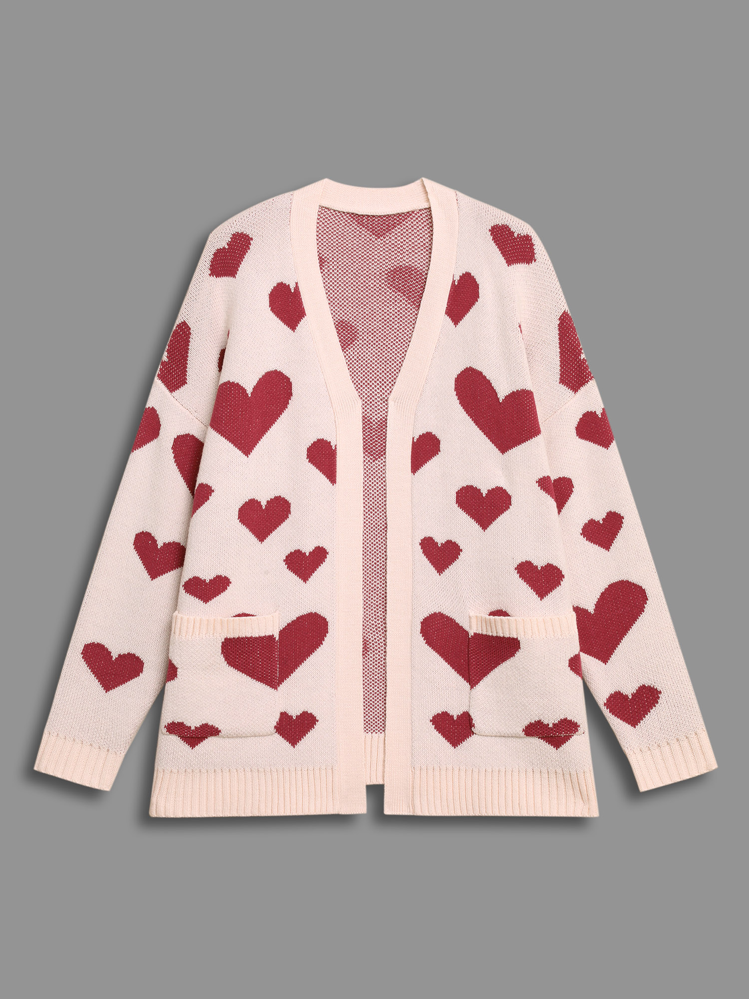 Plus Size Hearts Out Embroidered Pockets Cardigan MistyRose Women Casual Loose Long Sleeve Everyday Cardigans BloomChic 22-24/3X 