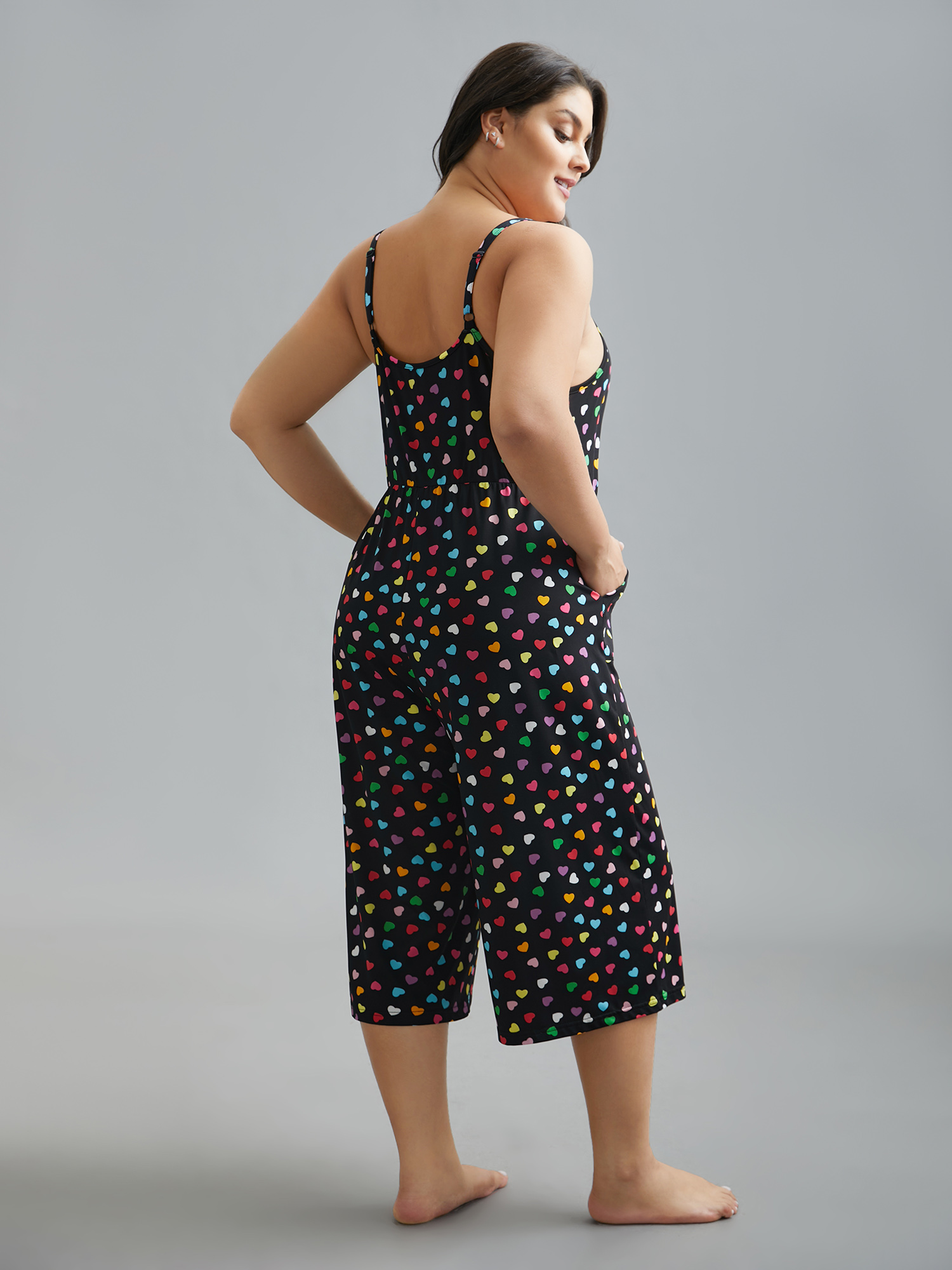 

Plus Size Multi-Color Hearts Print Cami Lounge Jumpsuit Black  Bloomchic