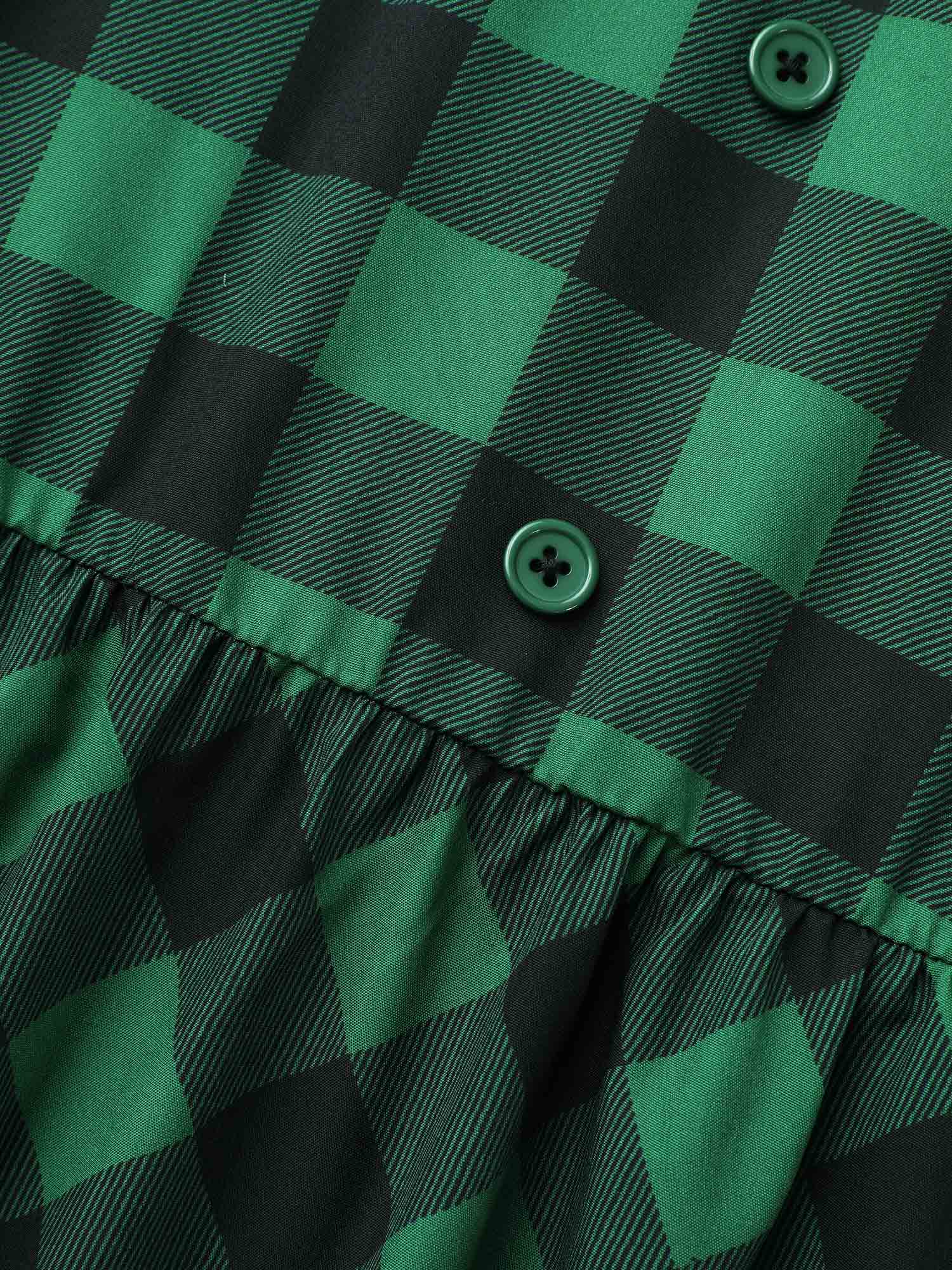 Plus Size Plaid Notched Collar Midi Dress DarkGreen Women Elegant Button Notched collar Long Sleeve Curvy BloomChic 10/M 