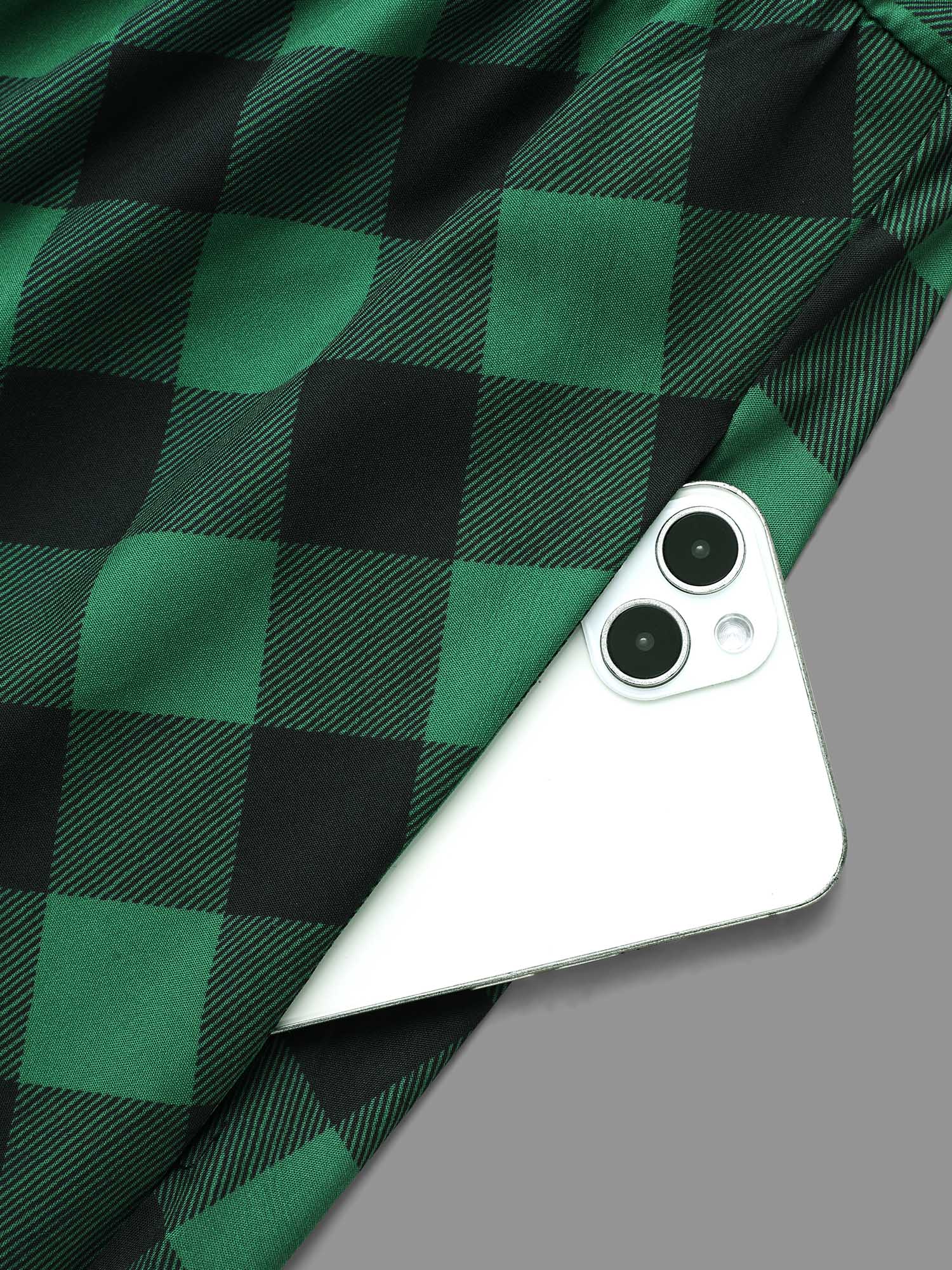 Plus Size Plaid Notched Collar Midi Dress DarkGreen Women Elegant Button Notched collar Long Sleeve Curvy BloomChic 10/M 