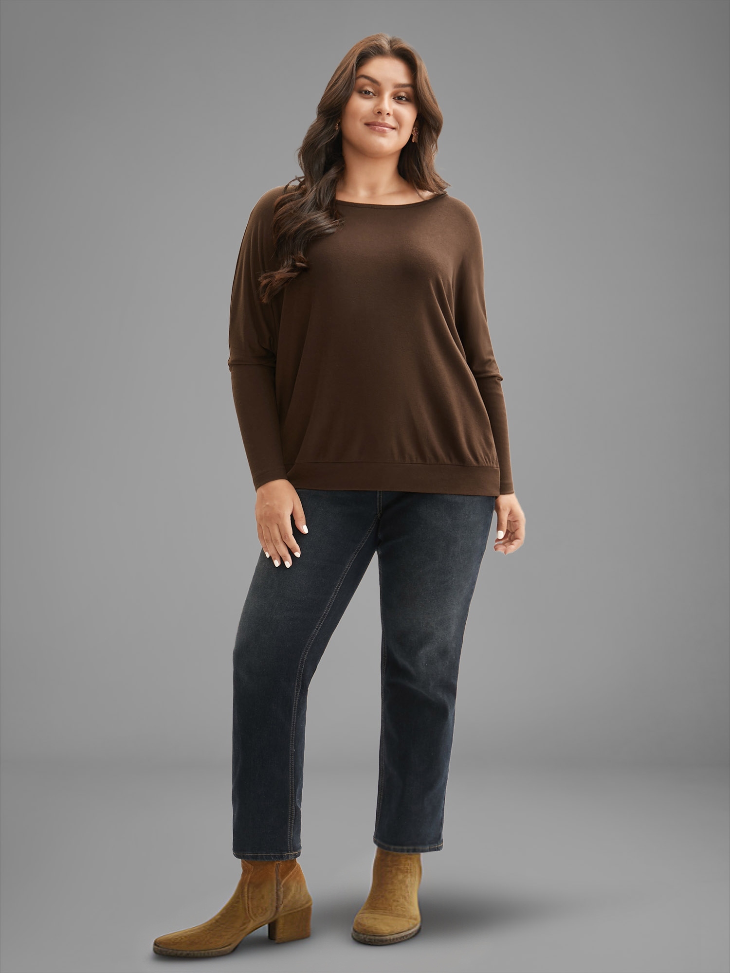 

Plus Size Holiday Everything Relaxed Fit Tee Browncoffeecolor Women Casual Non Boat Neck Everyday T-shirts BloomChic