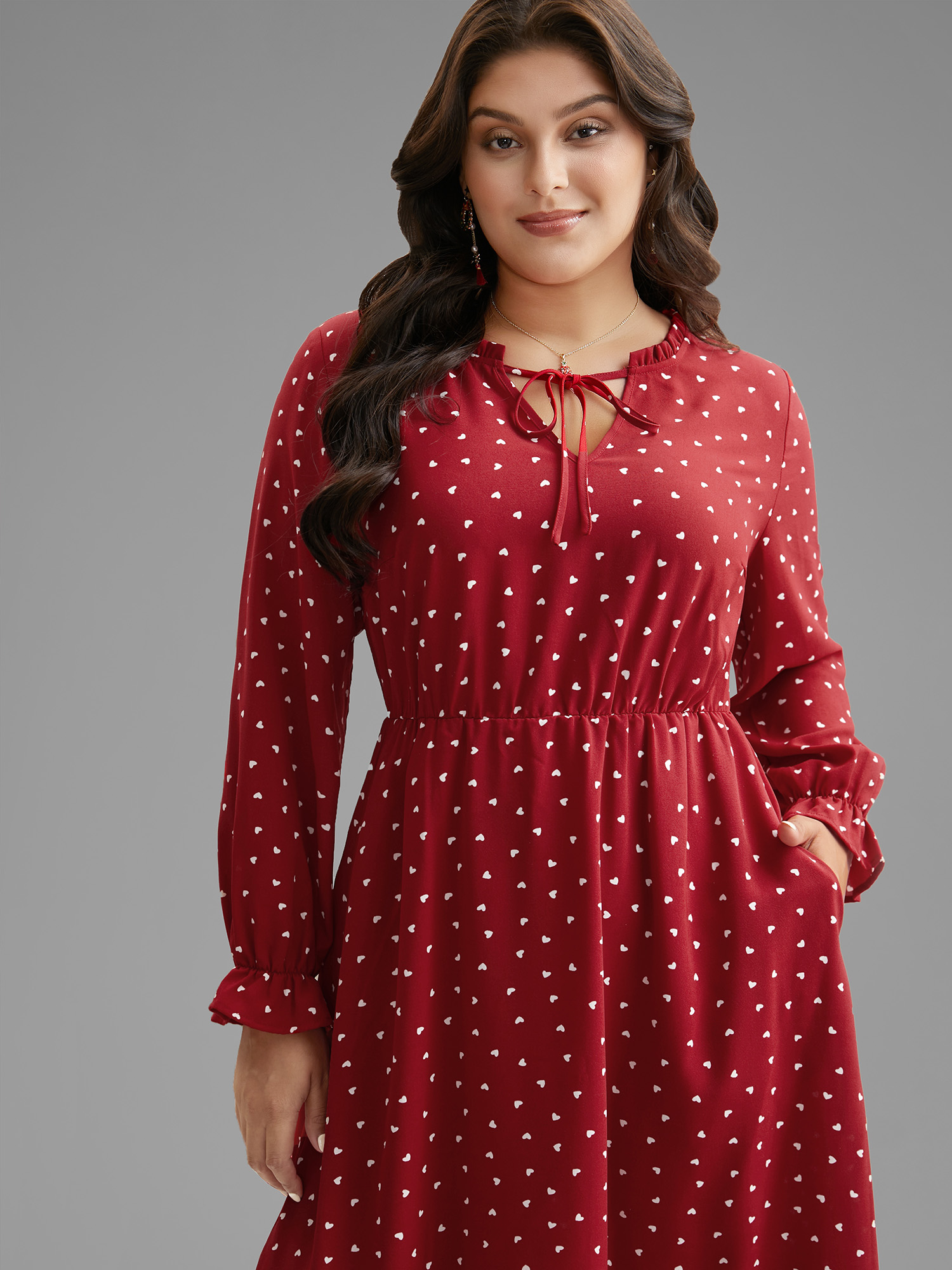 

Plus Size Polka Dot Tiered Hem Midi Dress Scarlet Women Elegant Tie knot Party Curvy Bloomchic