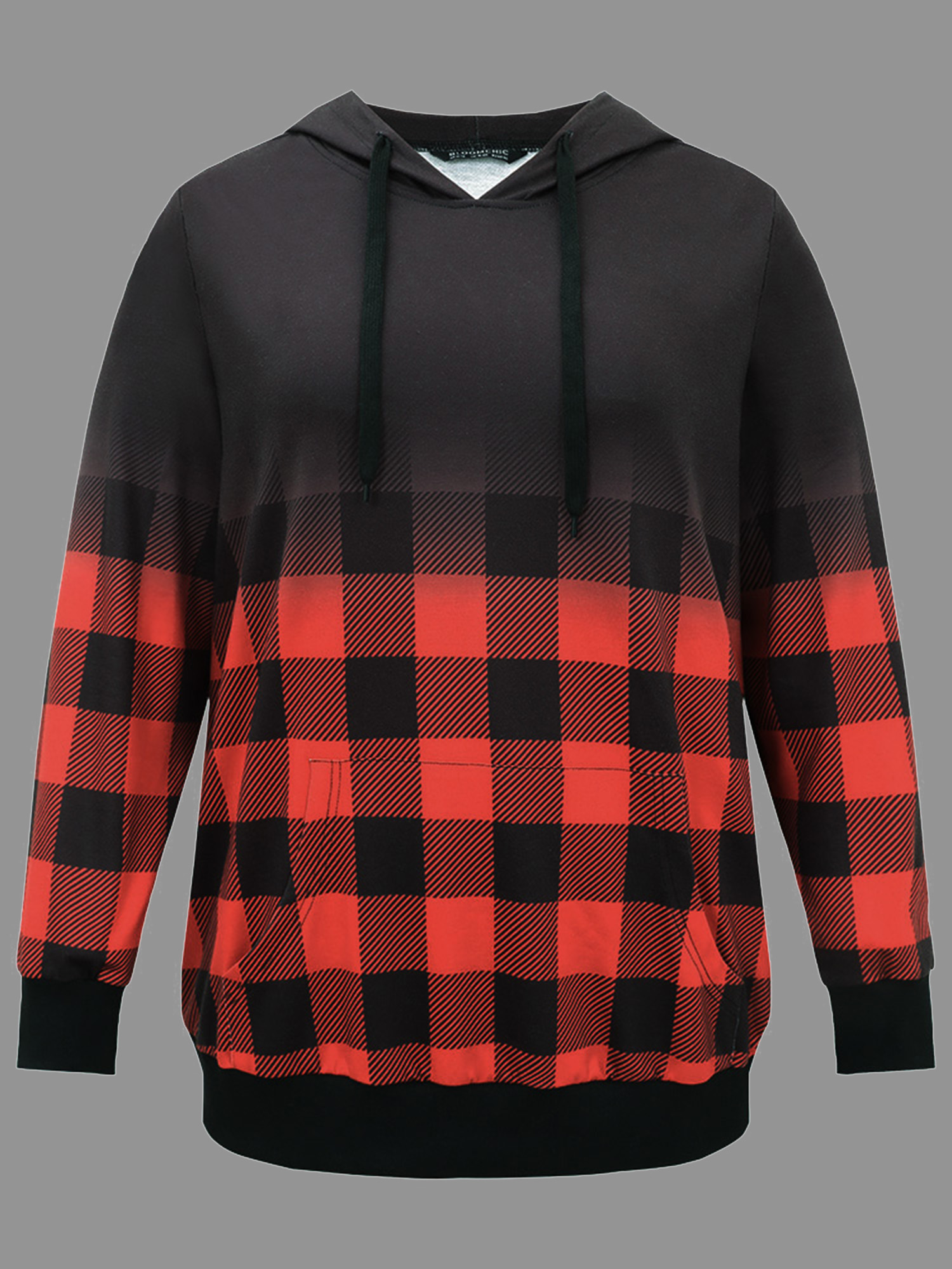 Plus Size Women Festival-Christmas Plaid Rib Knit Regular Regular Sleeve Long Sleeve Hooded Pocket Casual Sweatshirts BloomChic 