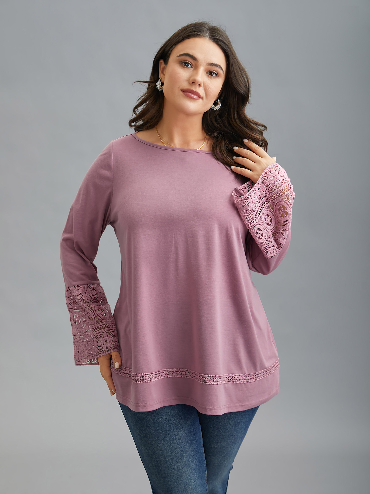 

Plus Size Boat Neck Lace Design Plain Knit Top Dirtypink Boat Neck Extra Long Sleeve Elegant Jersey Tops 16/L