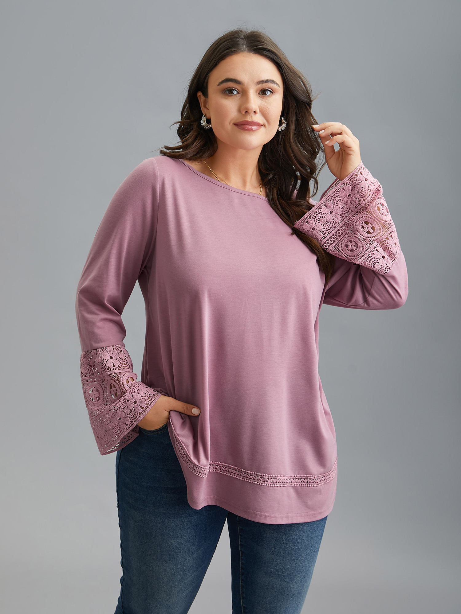 

Plus Size Boat Neck Lace Design Plain Knit Top Dirtypink Boat Neck Extra Long Sleeve Elegant Jersey Tops