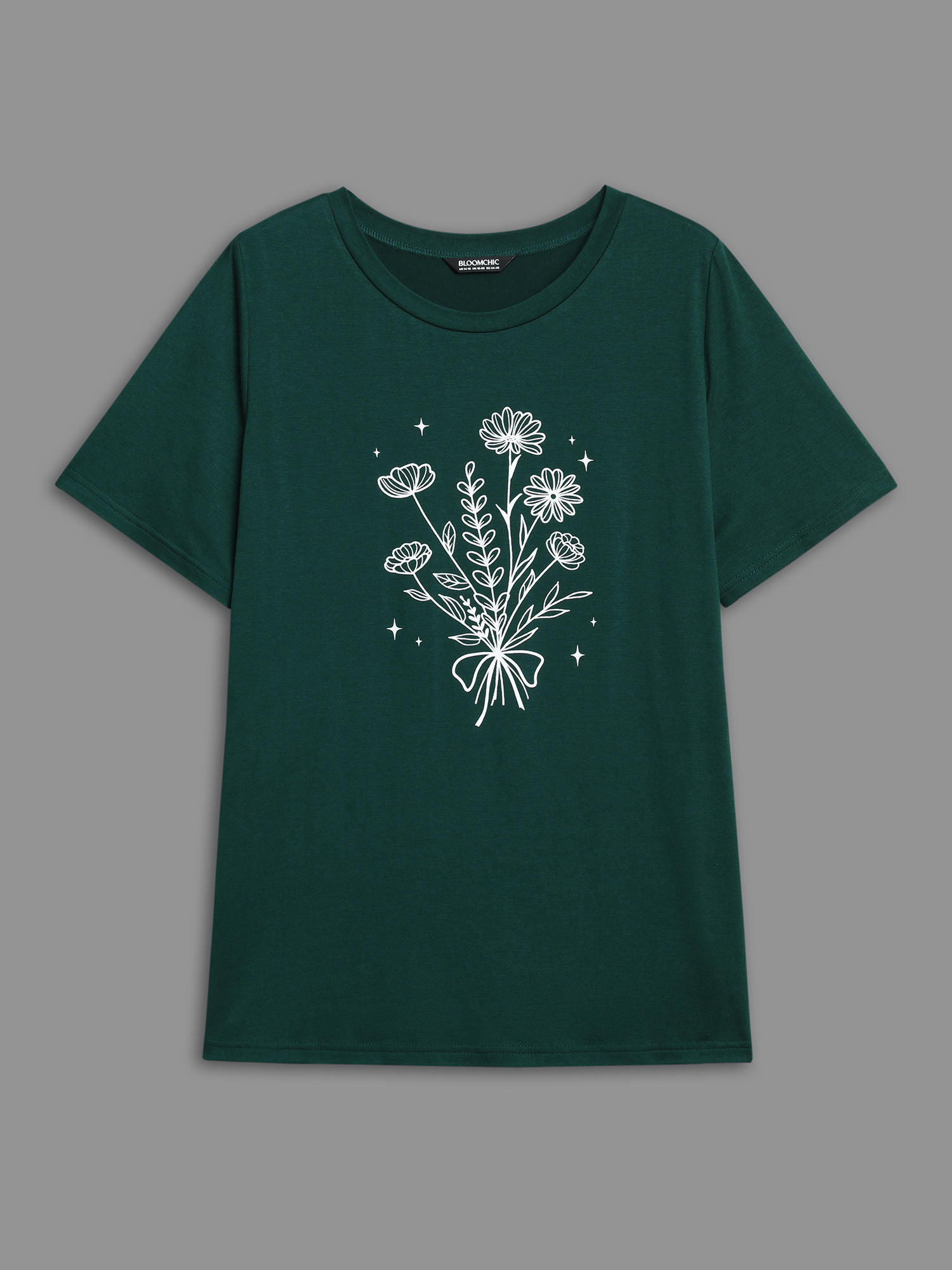 

Plus Size Floral Motif Round Neck Fitted T-Shirt DarkGreen Women Casual Non Natural Flowers Round Neck Everyday T-shirts BloomChic