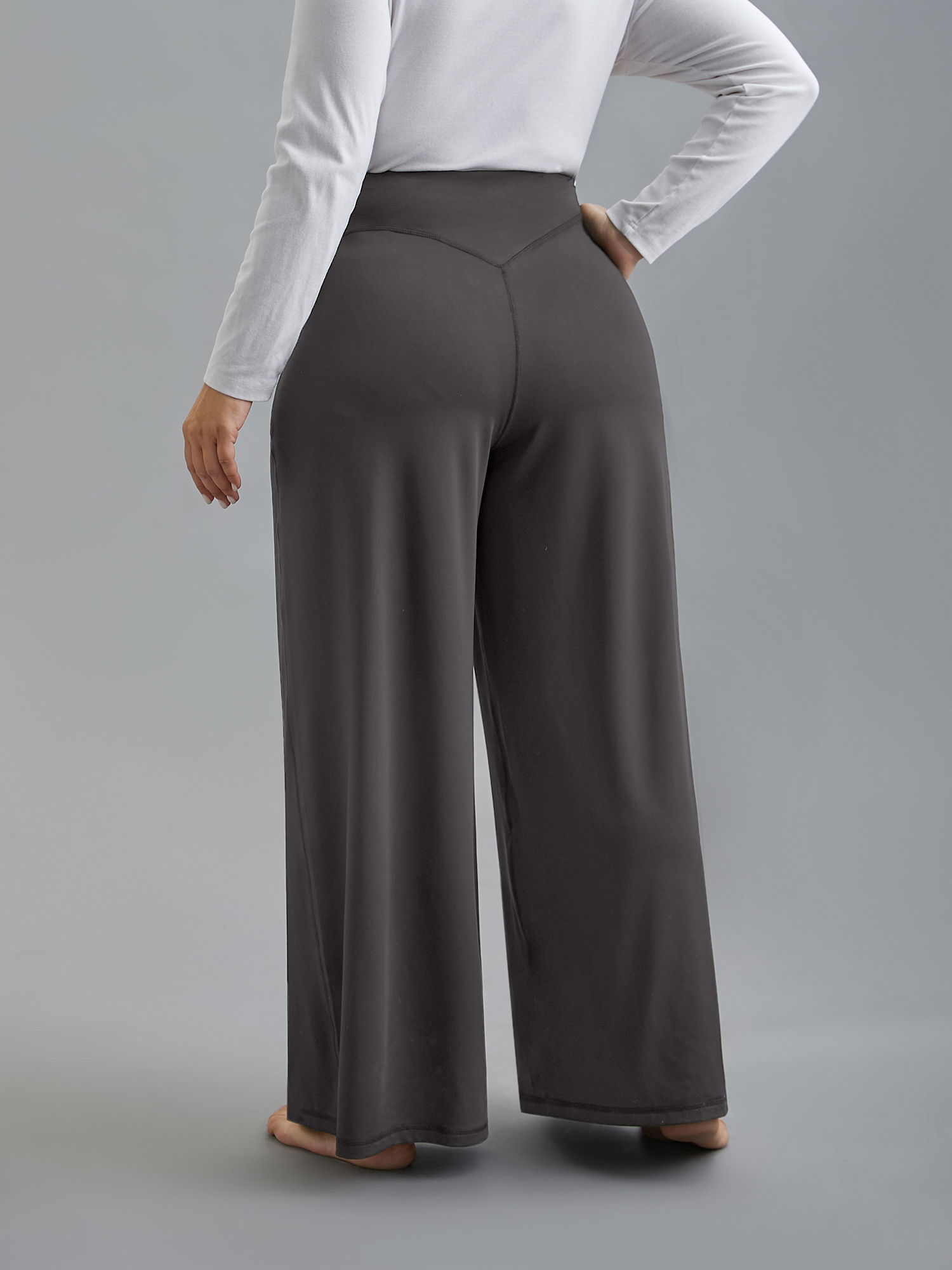 Plus Size Super Stretchy Wide-Leg Casual Pocket Pants Women DarkGray Casual Mid Rise Everyday Pants BloomChic 10/M 