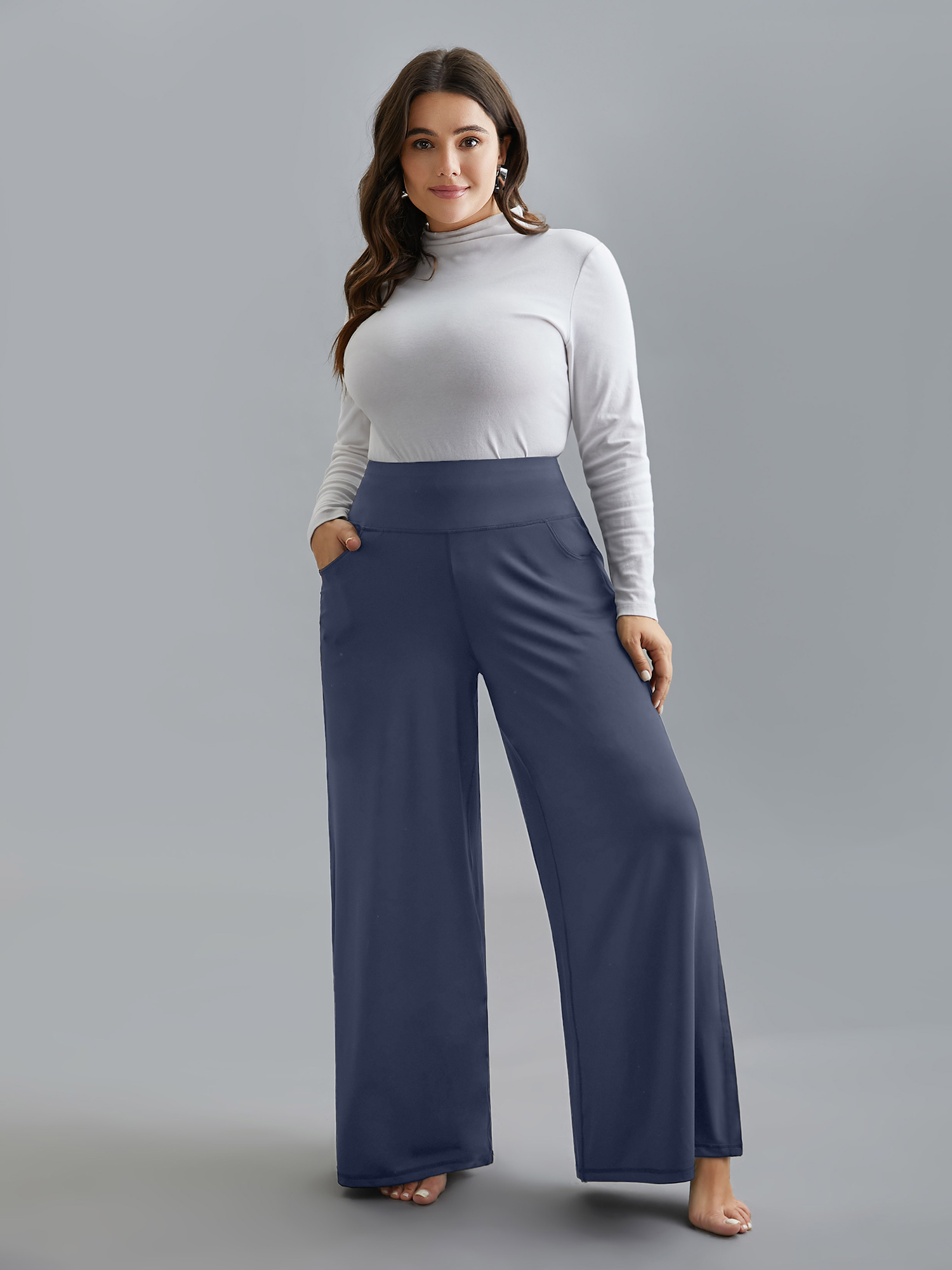 

Plus Size Plain Super Stretchy Pocket Pants Women Stone Casual Mid Rise Everyday Pants BloomChic