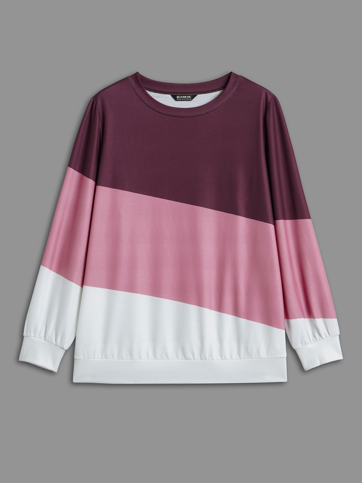 Plus Size Color Block Round Neck Sweatshirt Women Multicolor Casual Contrast V-neck Everyday Sweatshirts BloomChic 12/L 