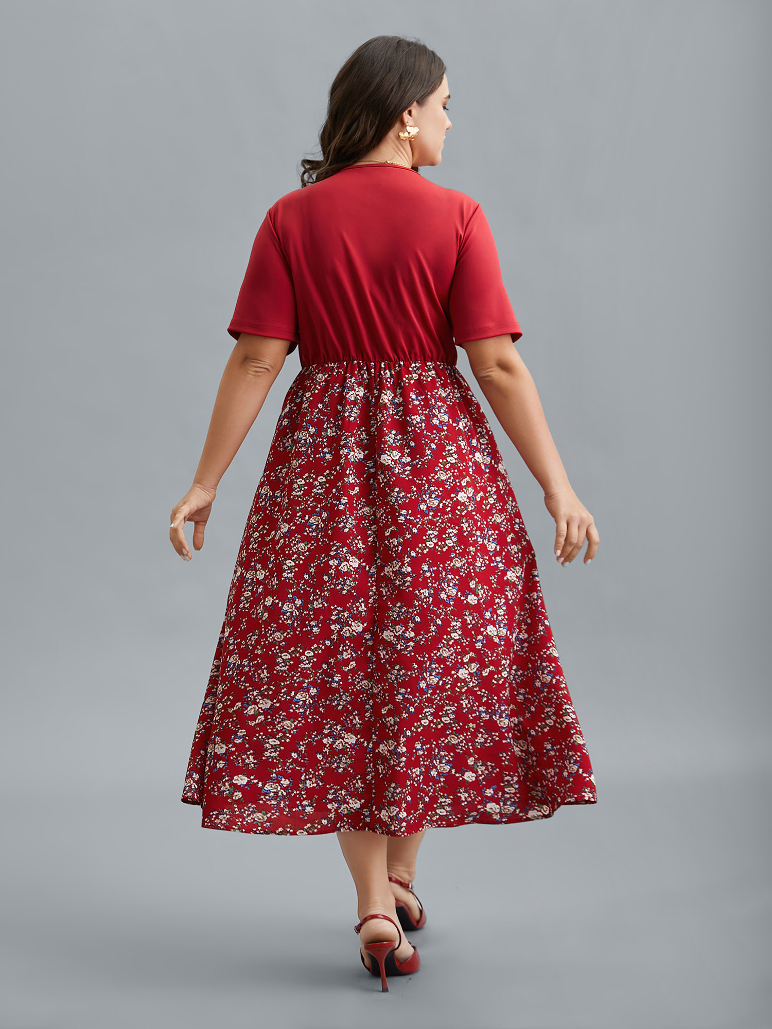 

Plus Size Twist-Front V-Neck Stretchy Waist Midi Dress Raspberry Women Elegant Twist V-neck Short sleeve Curvy BloomChic