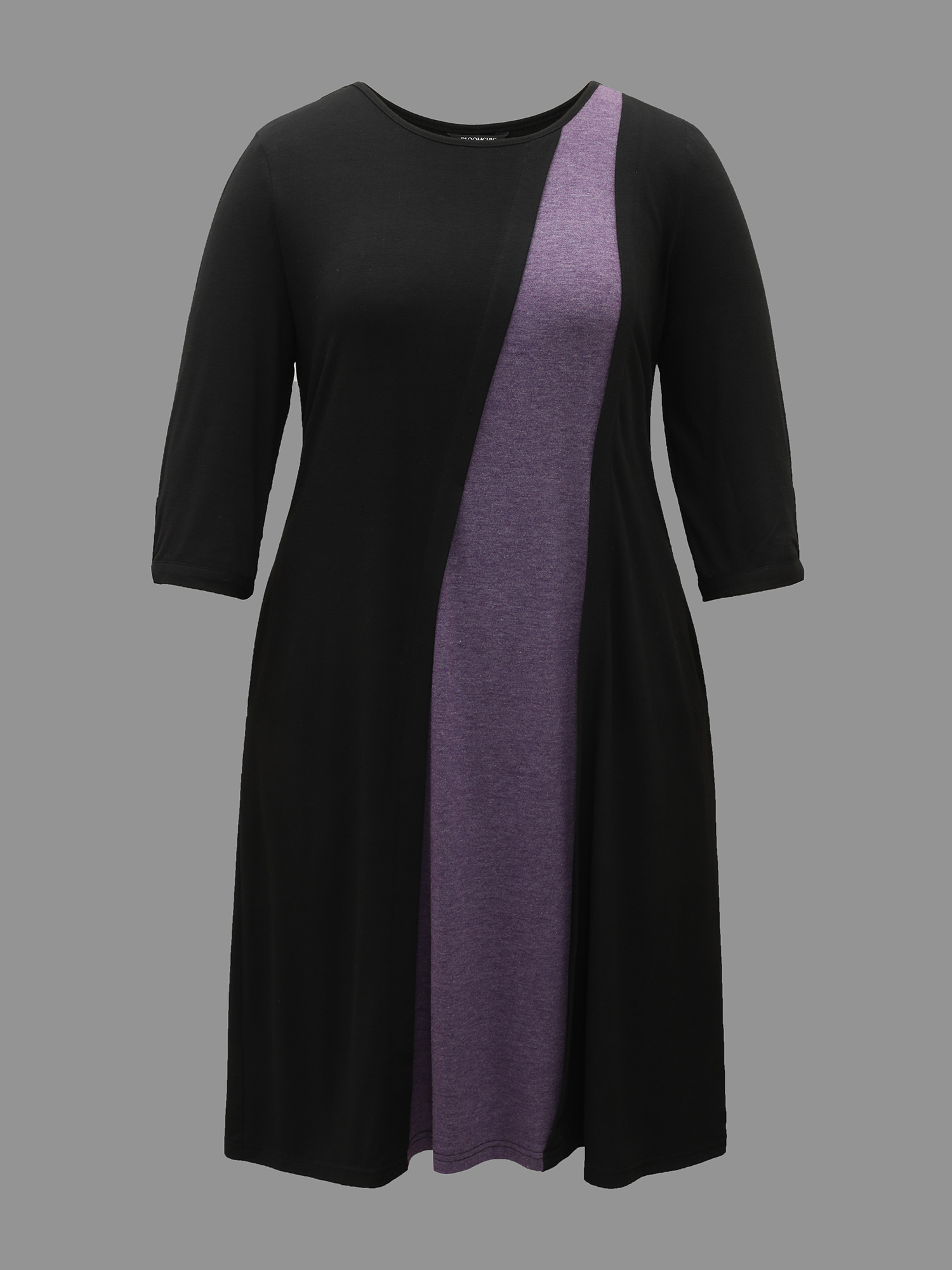 

Plus Size Color Block Tie-Knot Fitted Midi Dress Black Women Casual Tie knot Knit Dresses Bloomchic