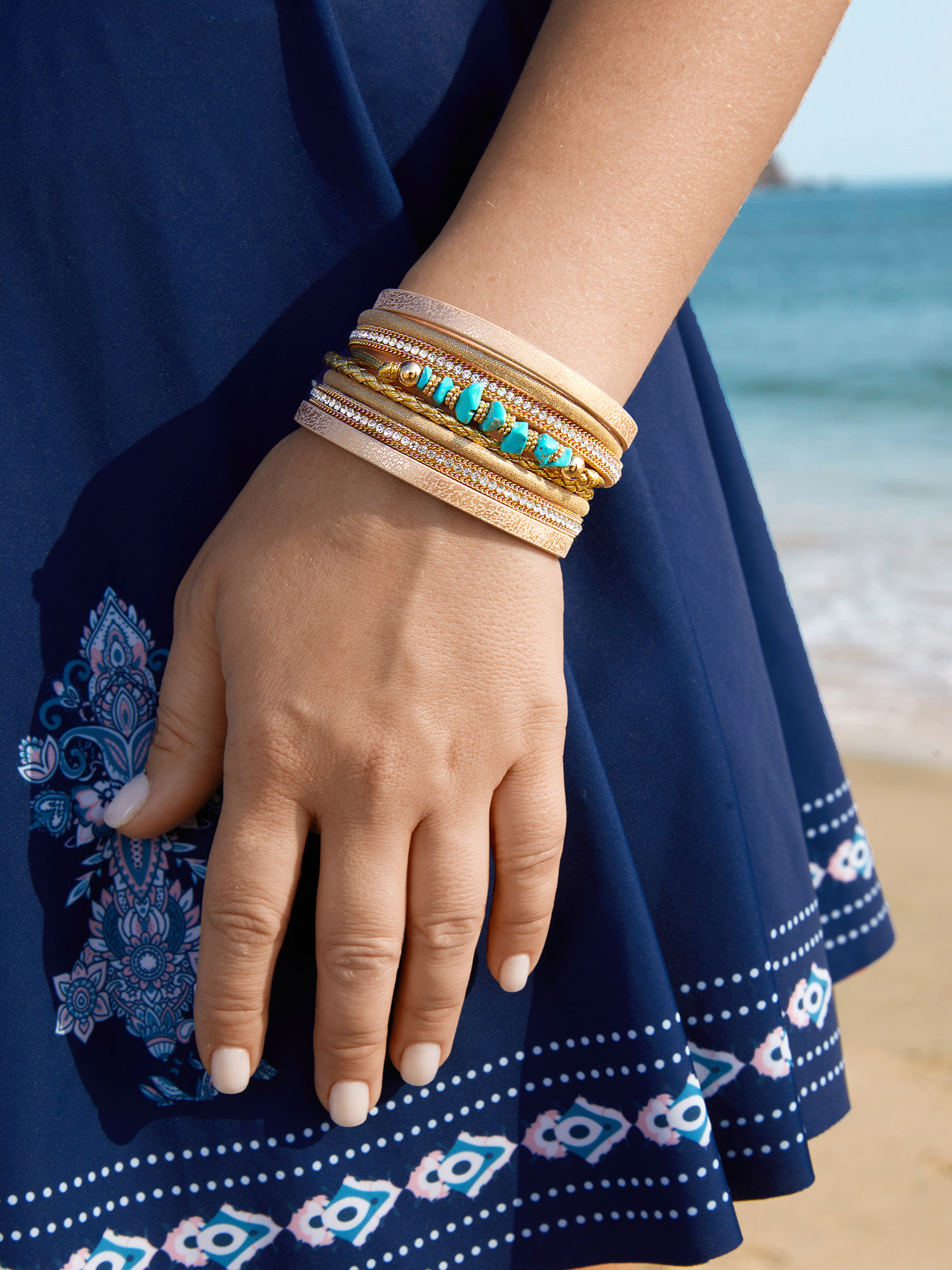 Beaded Stacked Gold-Tone Hinge Bracelet Women Vacation 10-20/M-2X Resort Bracelets BloomChic