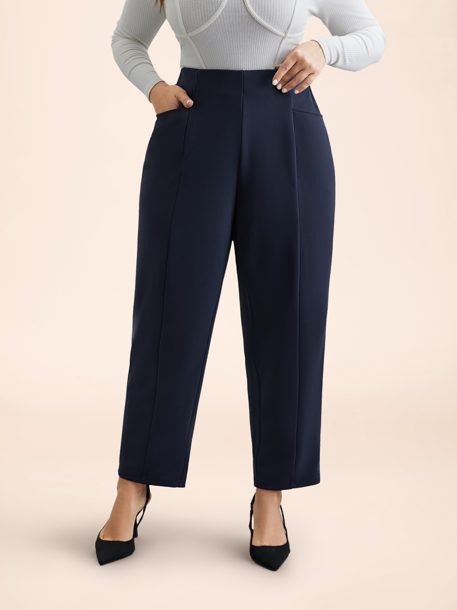 

Plus Size No-Waist Gap Straight Leg Pants Women Indigo Workwear Essentials Straight Leg Mid Rise Work Pants BloomChic