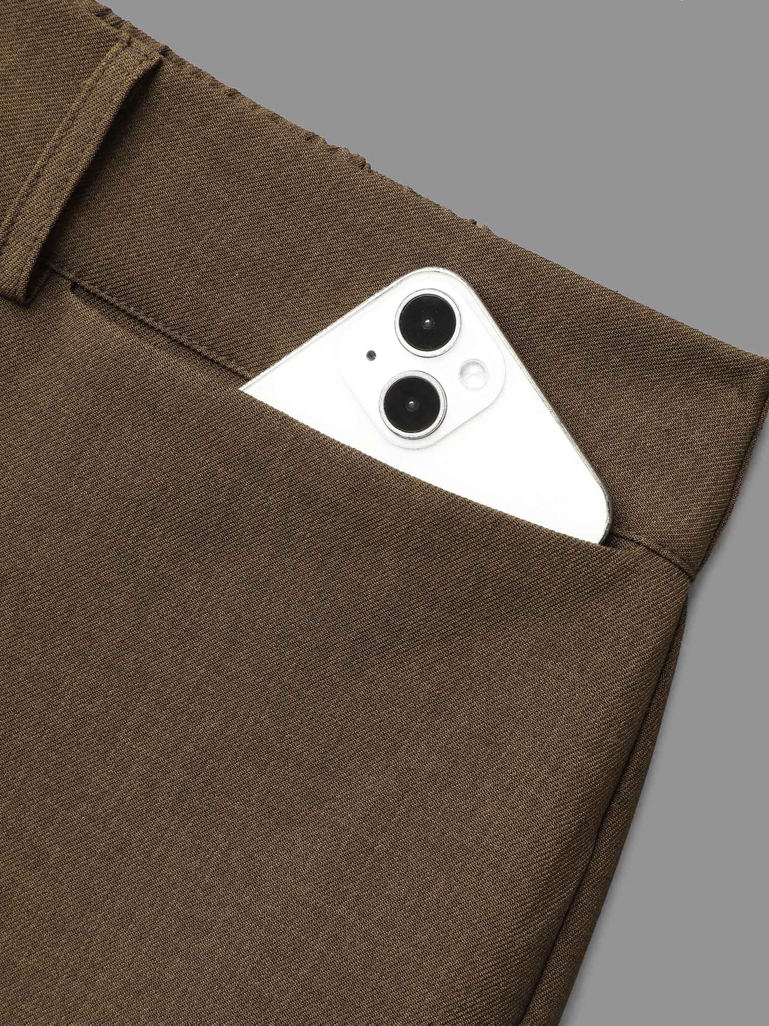 Plus Size Stretchy-Waist Decorative Pockets Straight-Leg Pants Women DarkBrown At the Office Straight Leg Mid Rise Work Pants BloomChic 10/M 