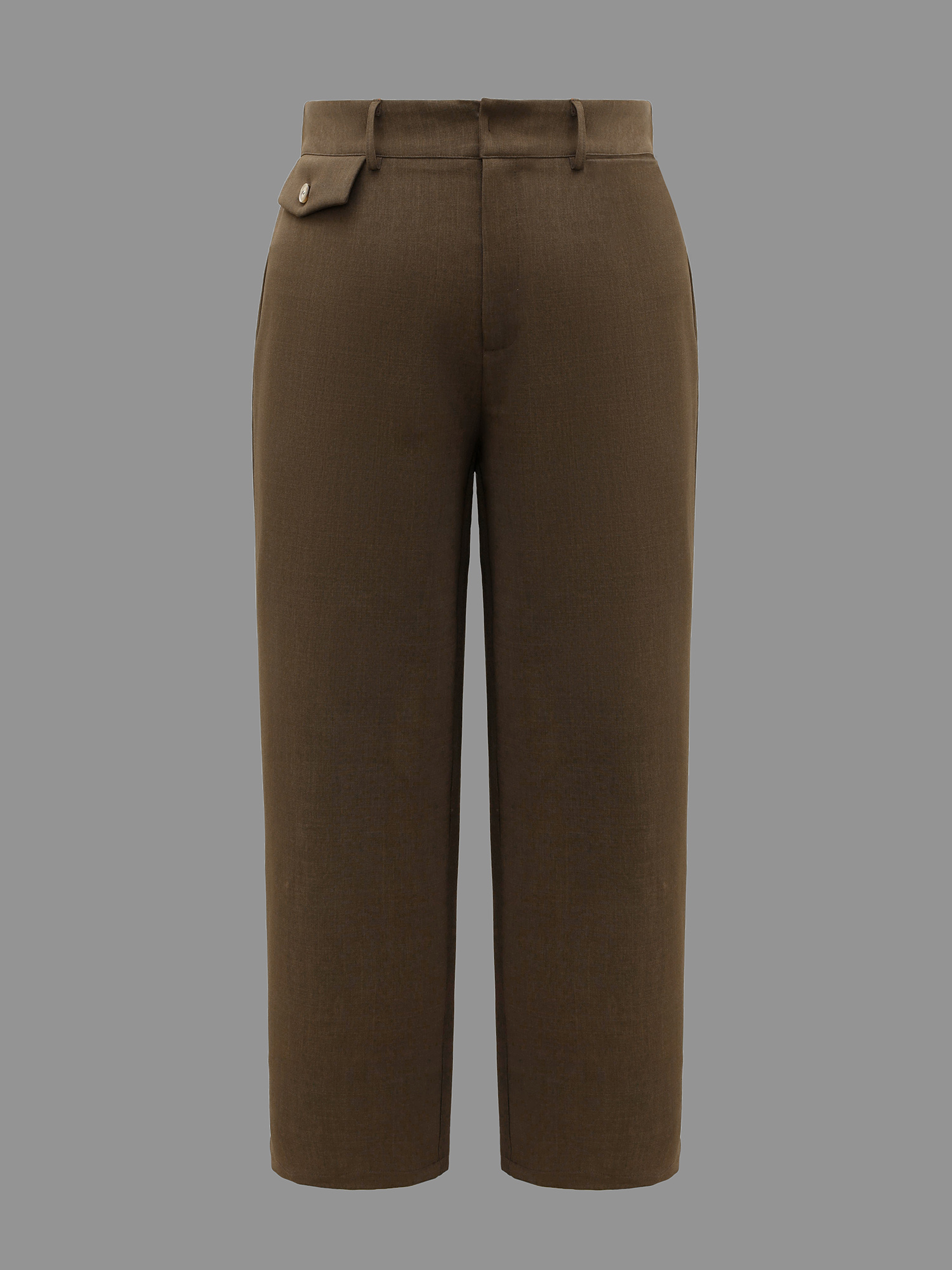 Plus Size Stretchy-Waist Decorative Pockets Straight-Leg Pants Women DarkBrown At the Office Straight Leg Mid Rise Work Pants BloomChic 10/M 