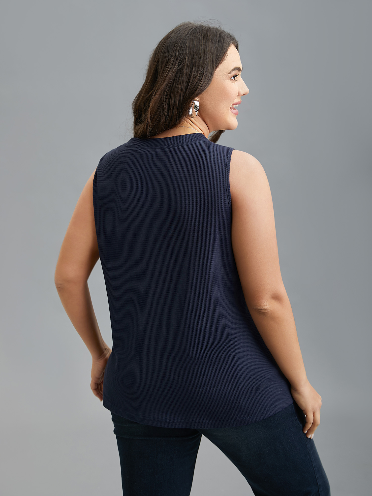 Plus Size Textured Stretchy Button Front Vest Women Midnight Casual Texture V-neck Everyday Tank Tops Camis BloomChic 18-20/2X 