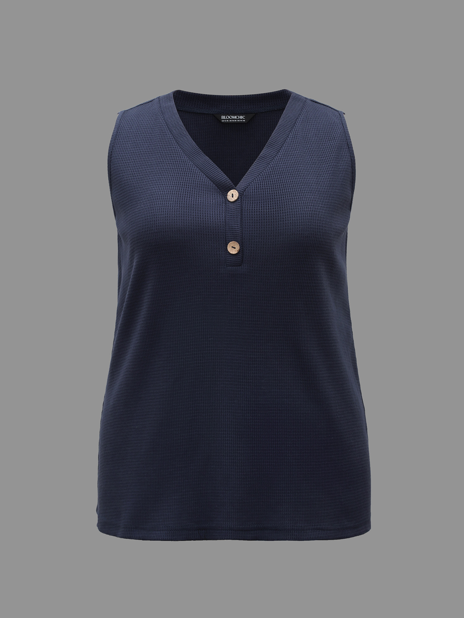 Plus Size Textured Stretchy Button Front Vest Women Midnight Casual Texture V-neck Everyday Tank Tops Camis BloomChic 18-20/2X 