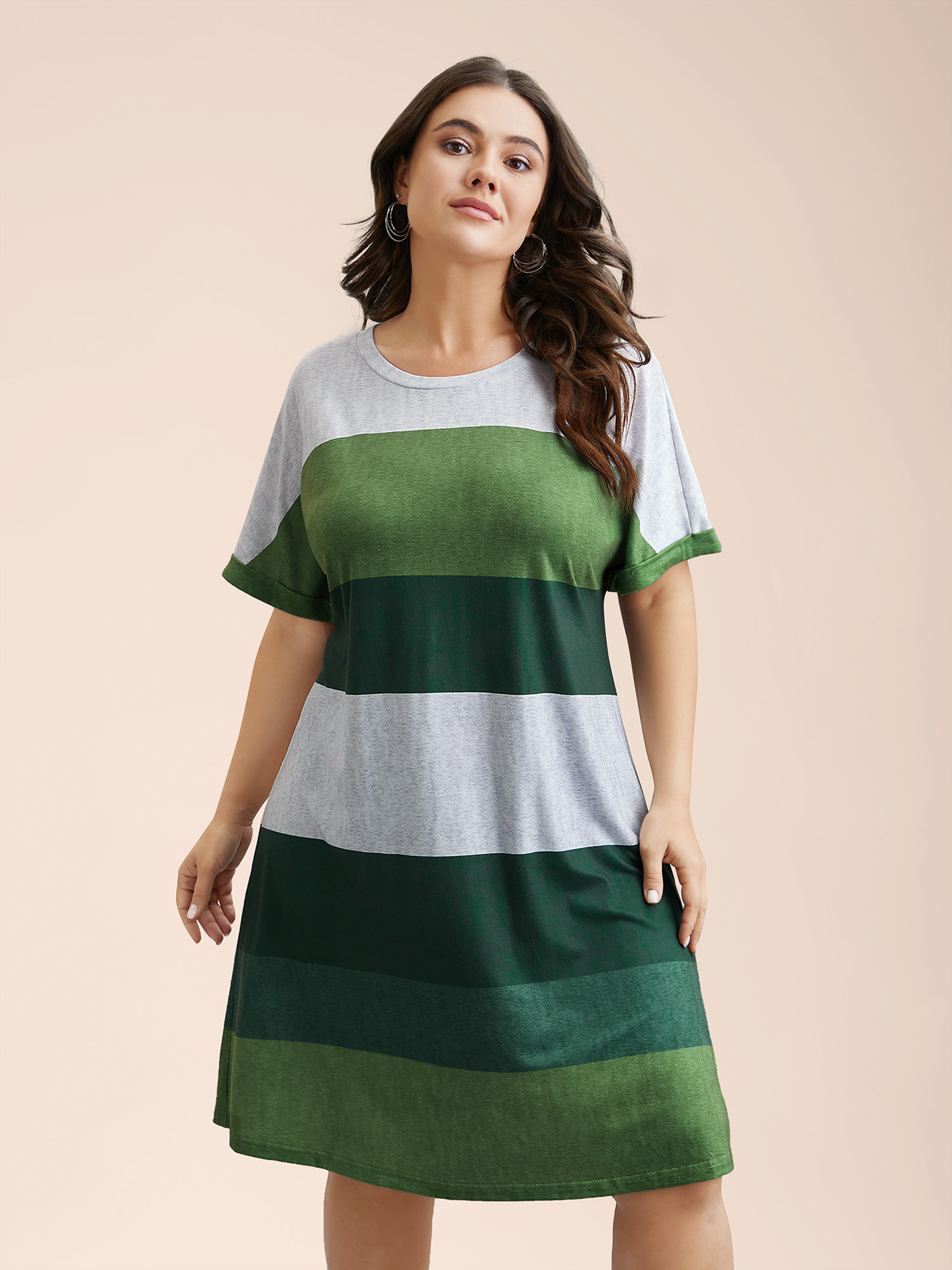 

Plus Size Striped Dolman Sleeve Contrast Knit Dress Truegreen Women Casual Contrast Knit Dresses Bloomchic