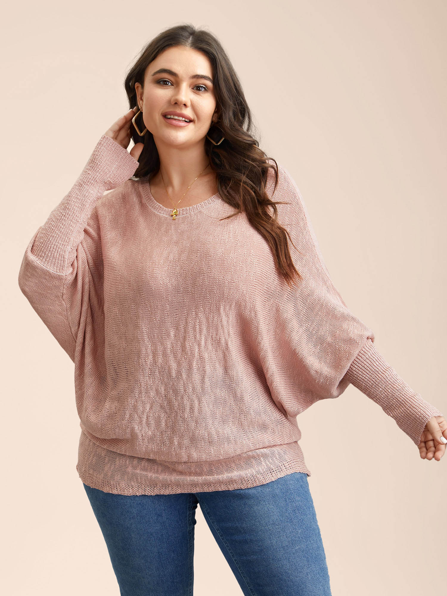 

Plus Size Textured Dolman Sleeve Ribbed Pullover Salmon Women Casual Loose Long Sleeve Round Neck Everyday Pullovers BloomChic