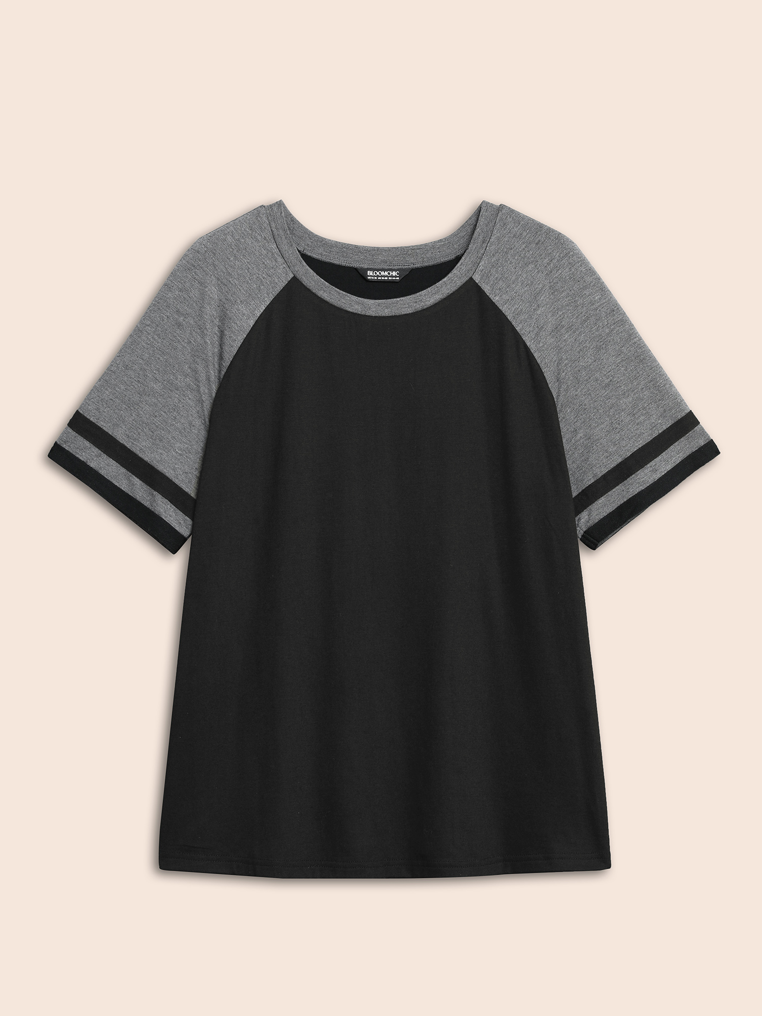 

Plus Size Color Block Stretchy Raglan Sleeve T-Shirt Black Women Casual Contrast Round Neck Everyday T-shirts BloomChic