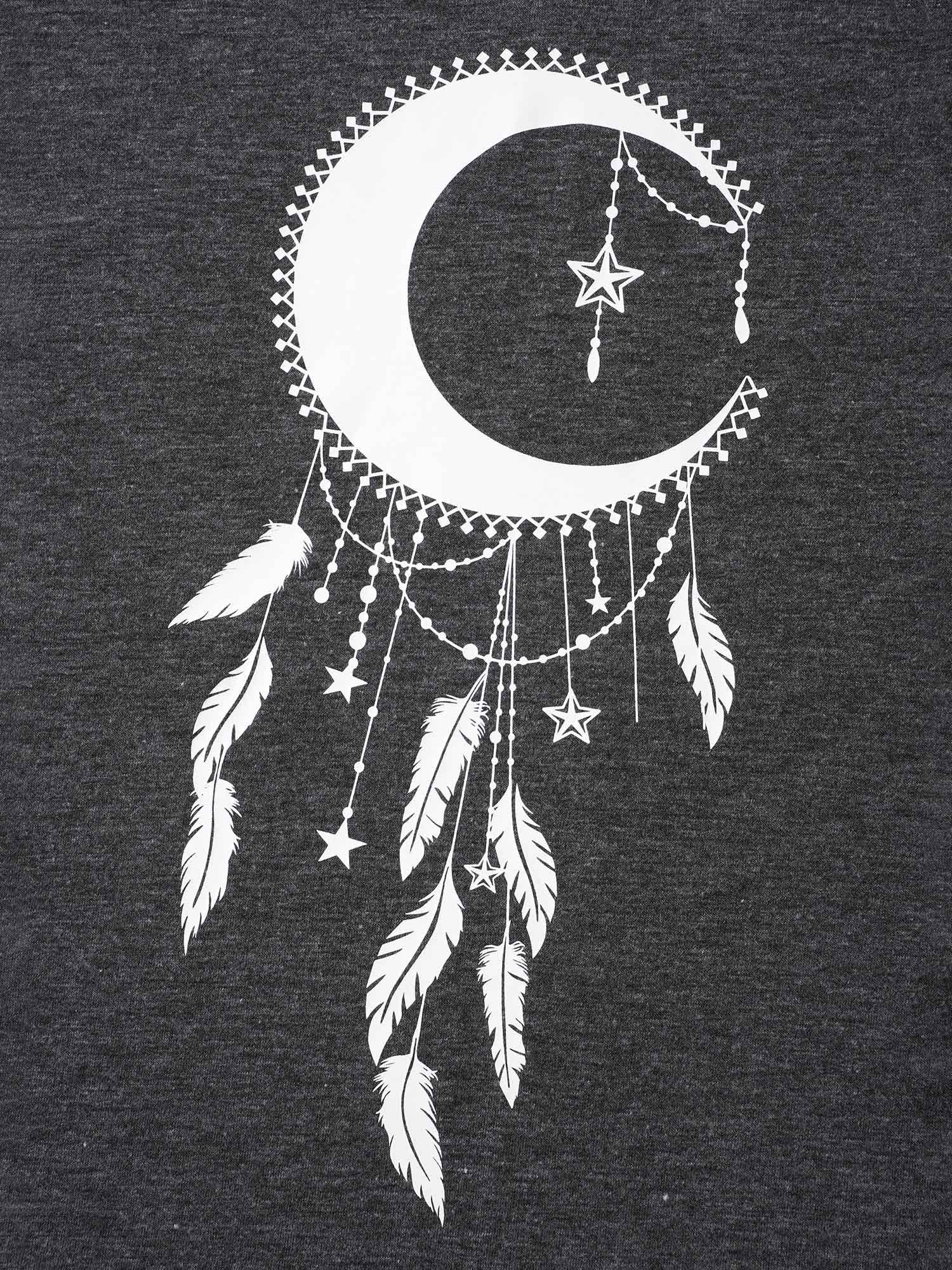 

Plus Size Dream Catcher Fitted T-Shirt DimGray Women Casual Non Star and moon Notched collar Everyday T-shirts BloomChic