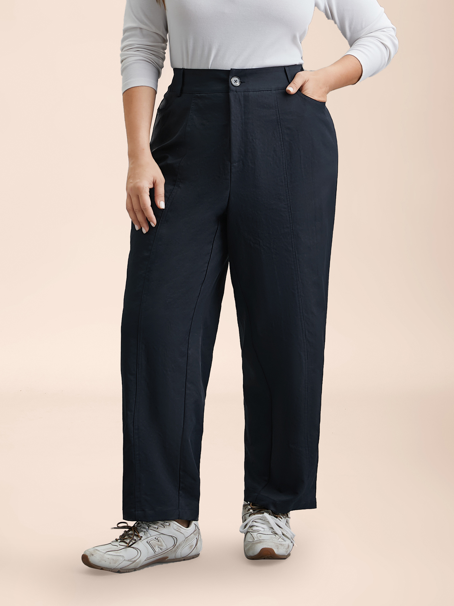 

Plus Size Seamed Button Mid-Rise Straight-Leg Pants Women Indigo Casual Straight Leg Mid Rise Everyday Pants BloomChic