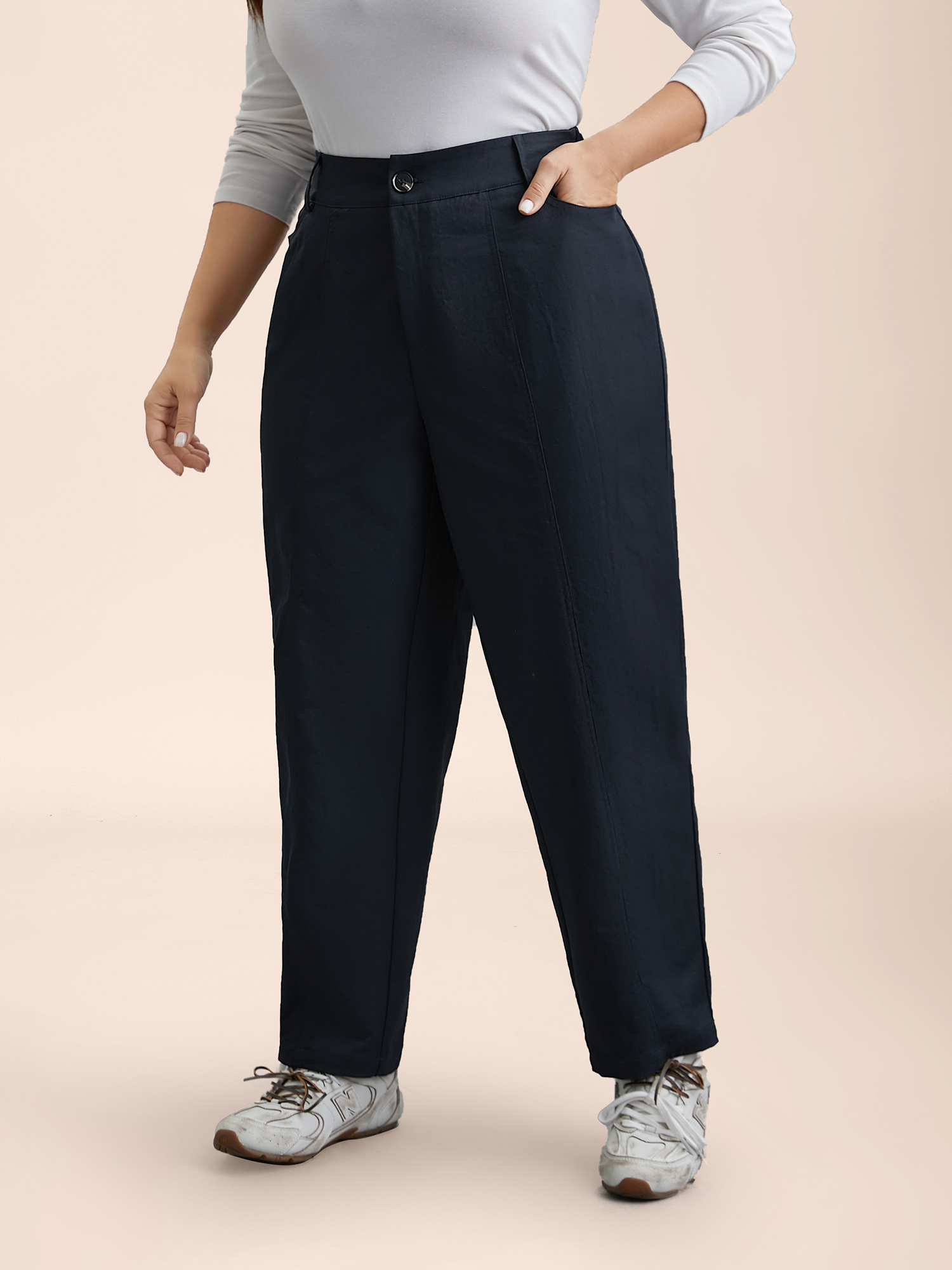 

Plus Size Seamed Button Mid-Rise Straight-Leg Pants Women Indigo Casual Straight Leg Mid Rise Everyday Pants BloomChic