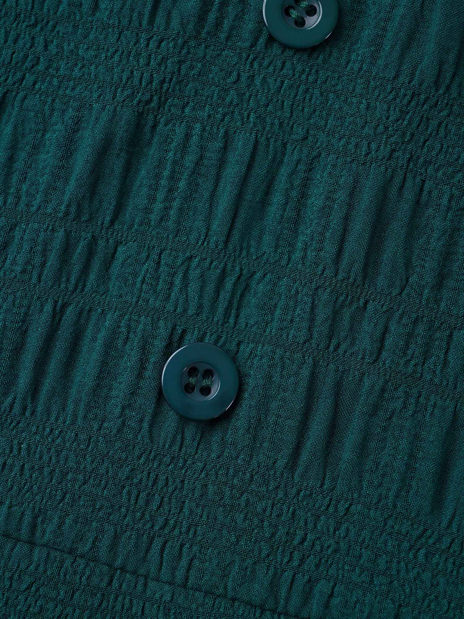 Plus Size Textured Waist-Defined Button Midi Dress Emerald Women Elegant Texture V-neck Elbow-length sleeve Curvy BloomChic 10/M 