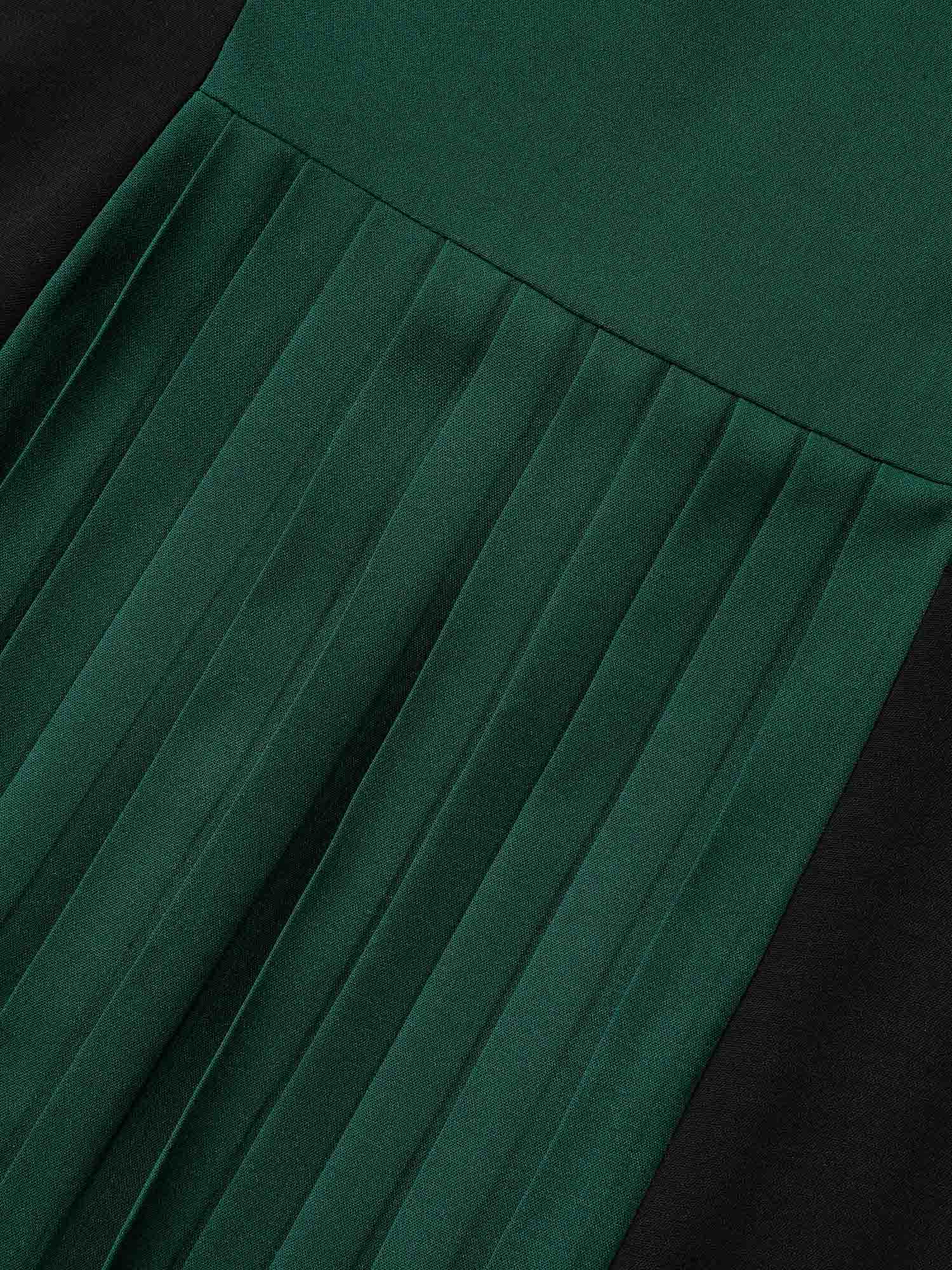 Plus Size Color Block V-Neck Pleated Midi Dress DarkGreen Women At the Office Contrast V-neck Elbow-length sleeve Curvy BloomChic 12/L 