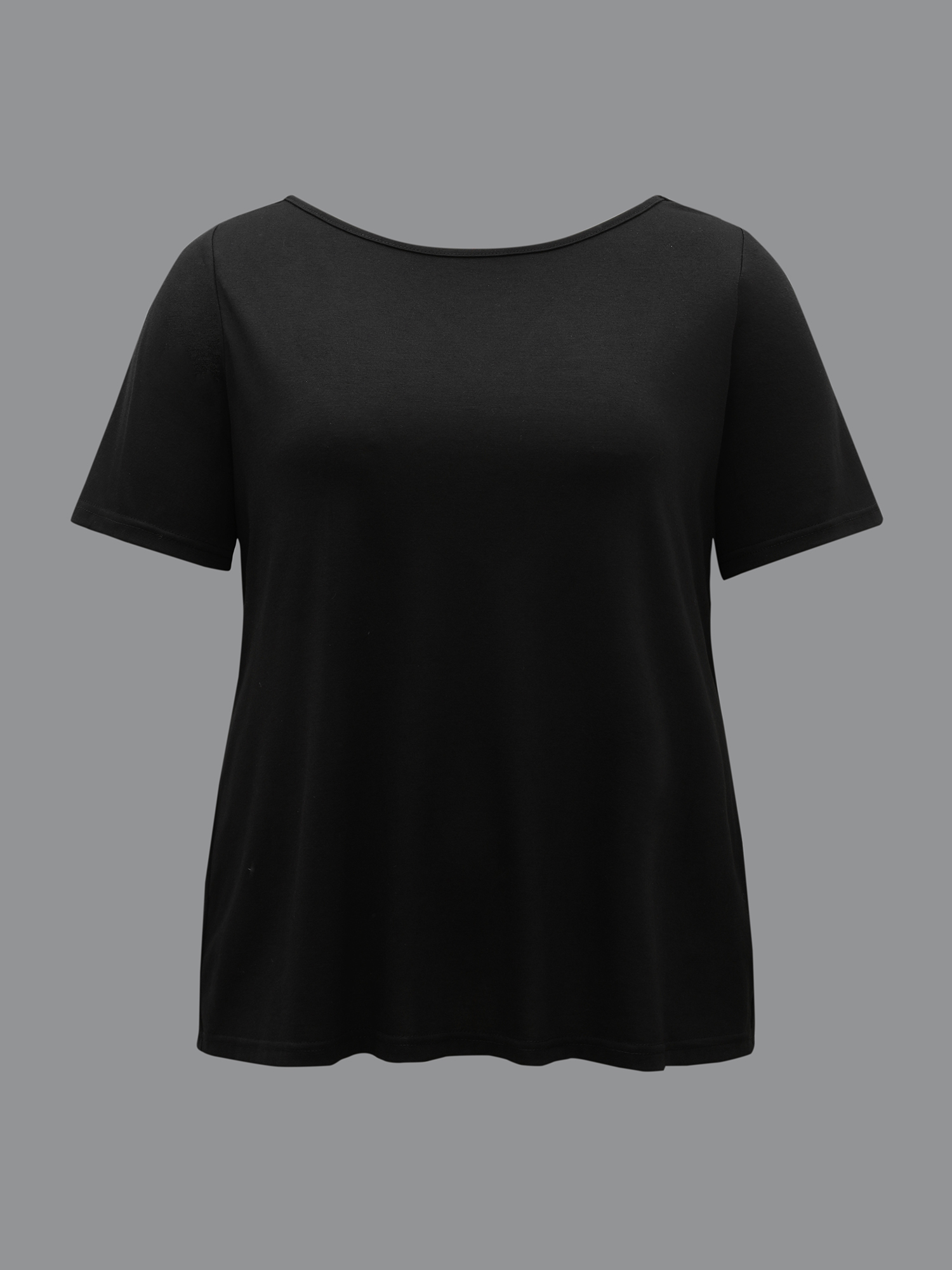 

Plus Size Butterfly Back Stretchy Round Neck T-Shirt Black Women Elegant See through Round Neck Everyday T-shirts BloomChic